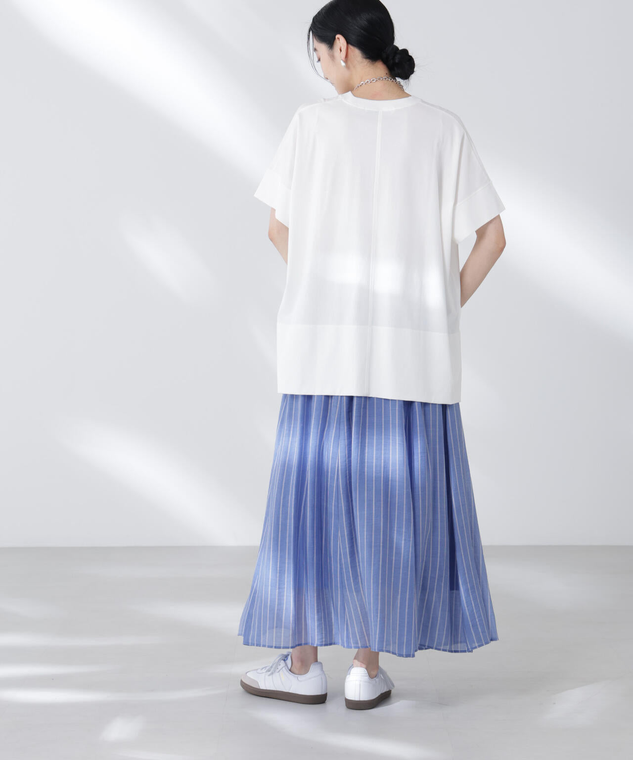 シアーストライプギャザーフレアスカート(セットアップ可)