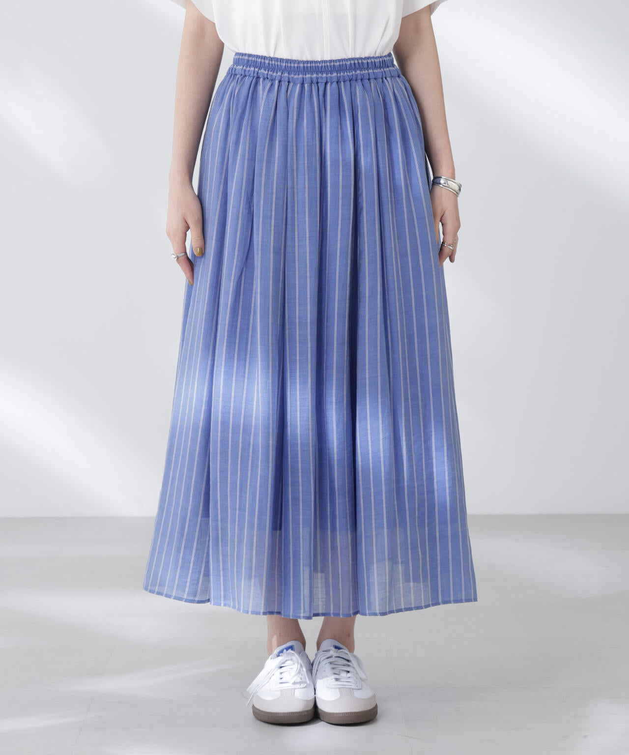 シアーストライプギャザーフレアスカート(セットアップ可)