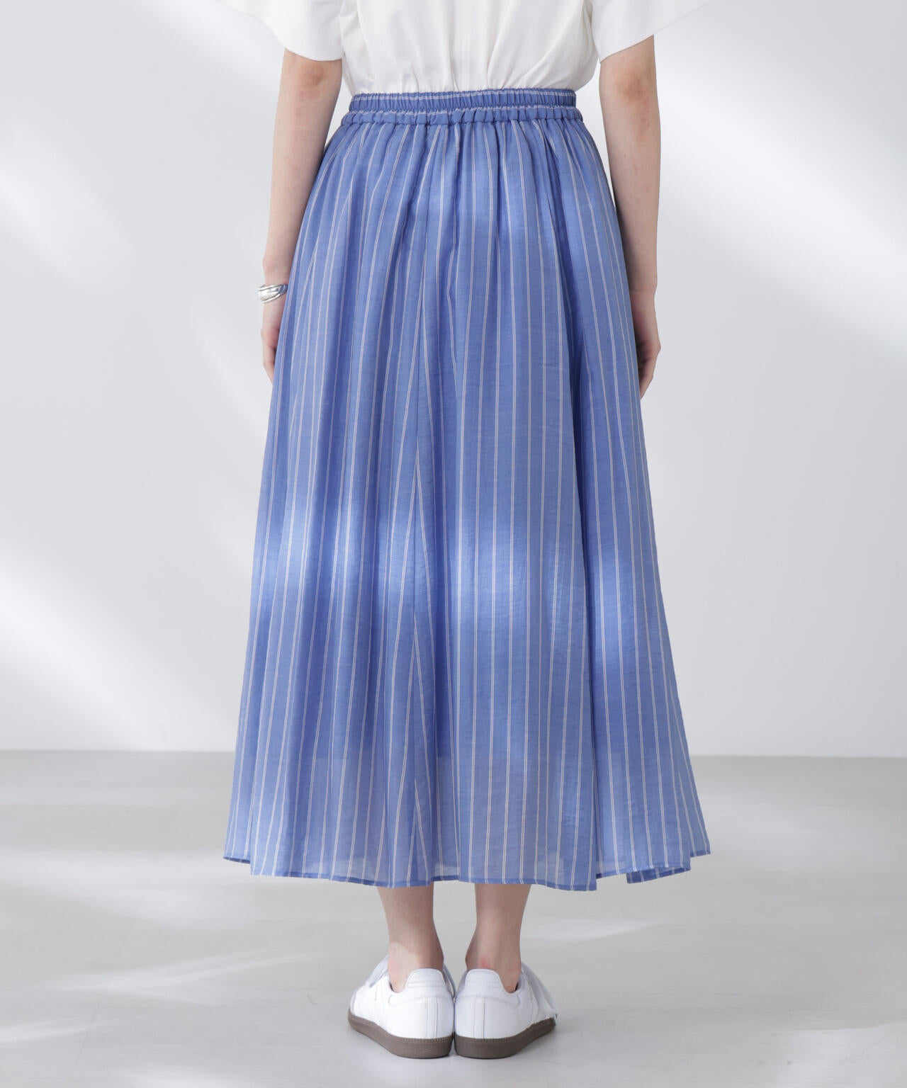 シアーストライプギャザーフレアスカート(セットアップ可)