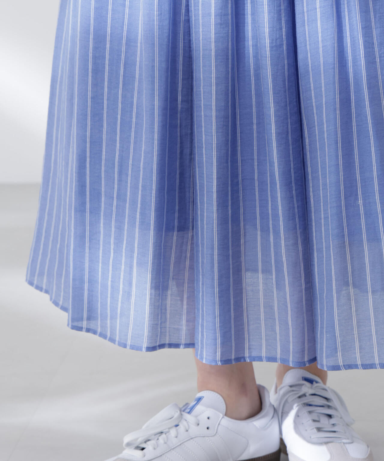 シアーストライプギャザーフレアスカート(セットアップ可)