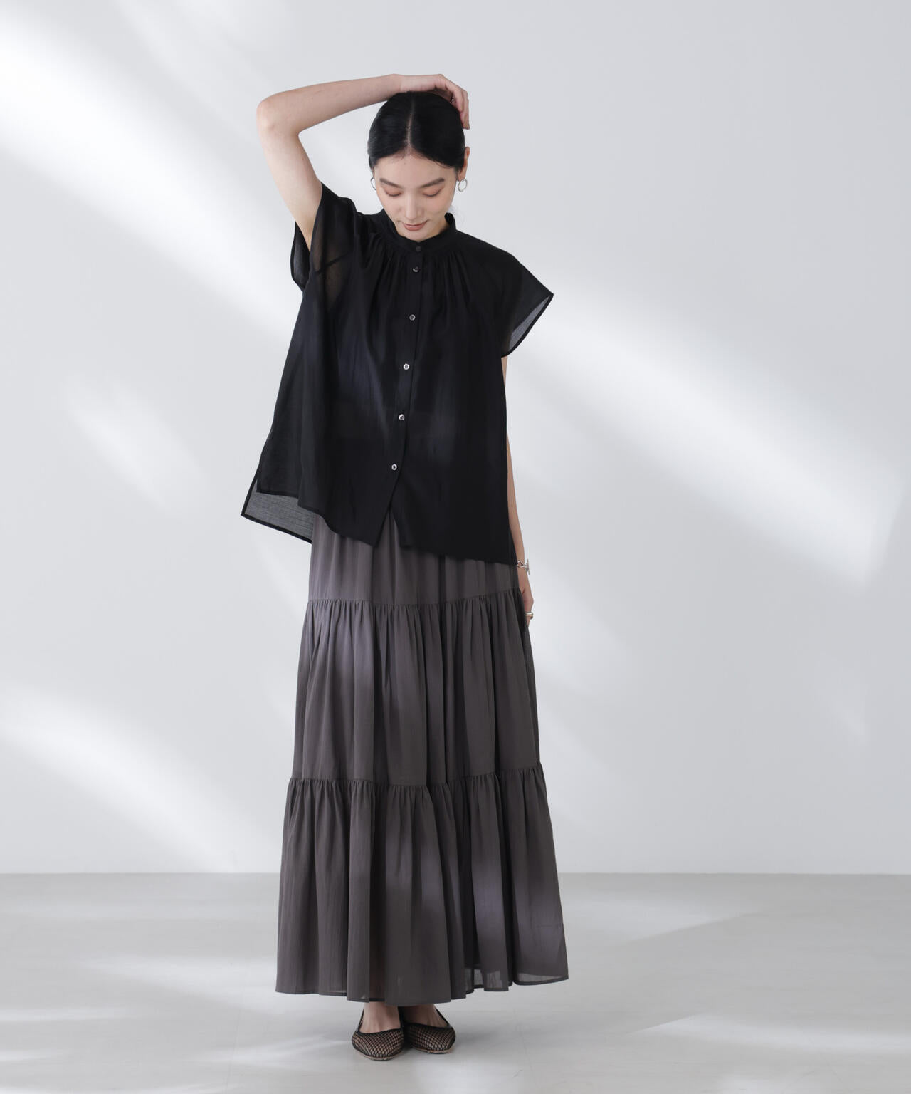 コットンシフォンティアードスカート