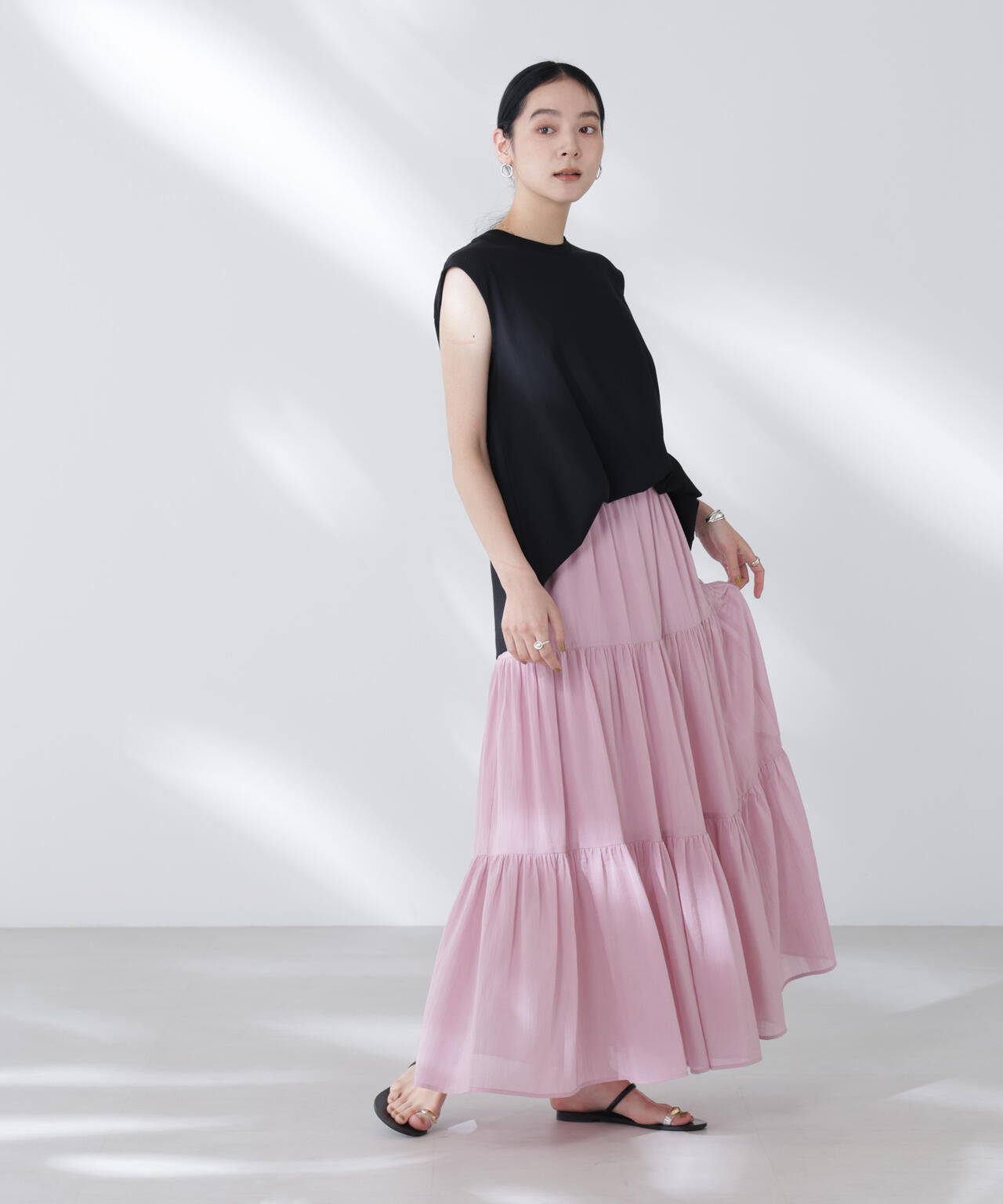 コットンシフォンティアードスカート