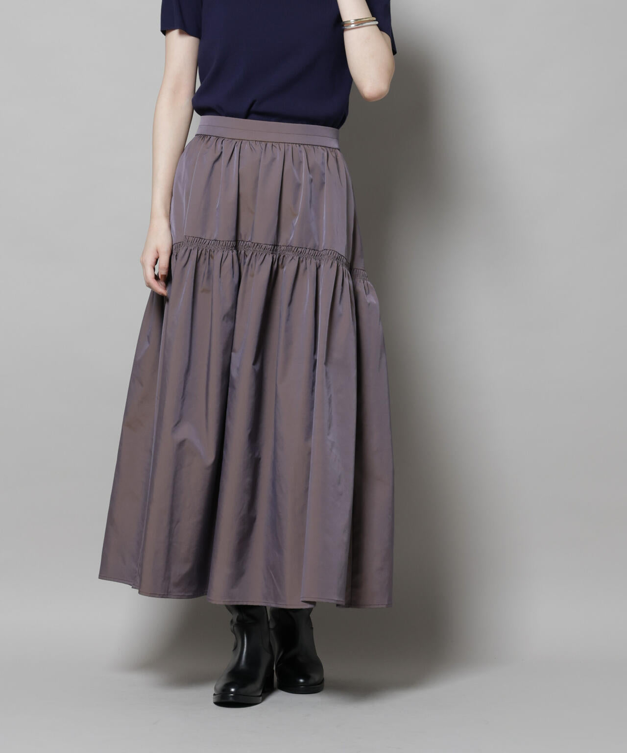 シャンブレータフタティアードギャザースカート