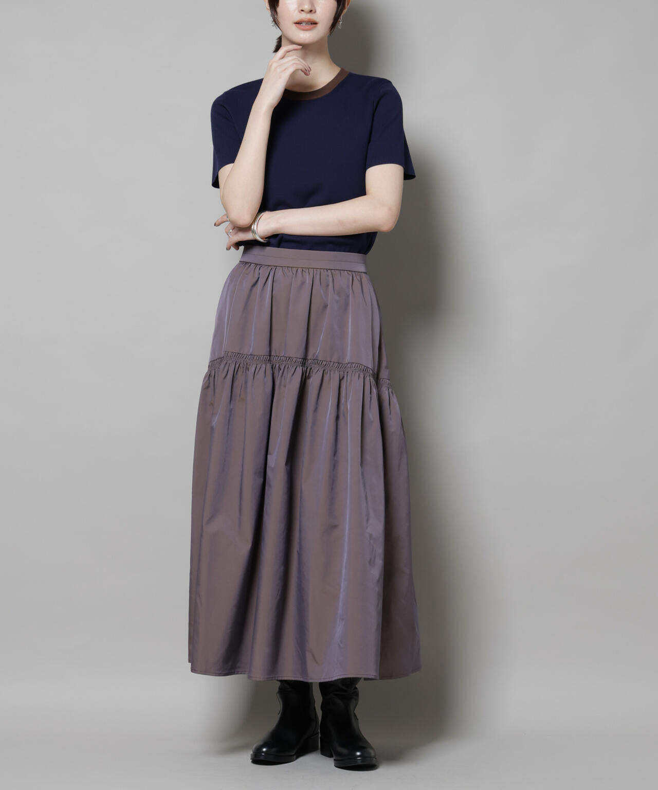シャンブレータフタティアードギャザースカート
