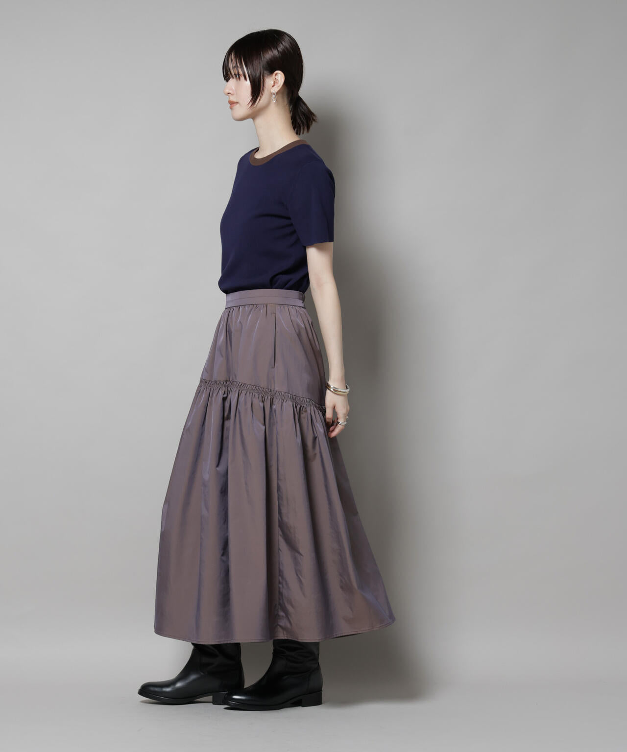 シャンブレータフタティアードギャザースカート