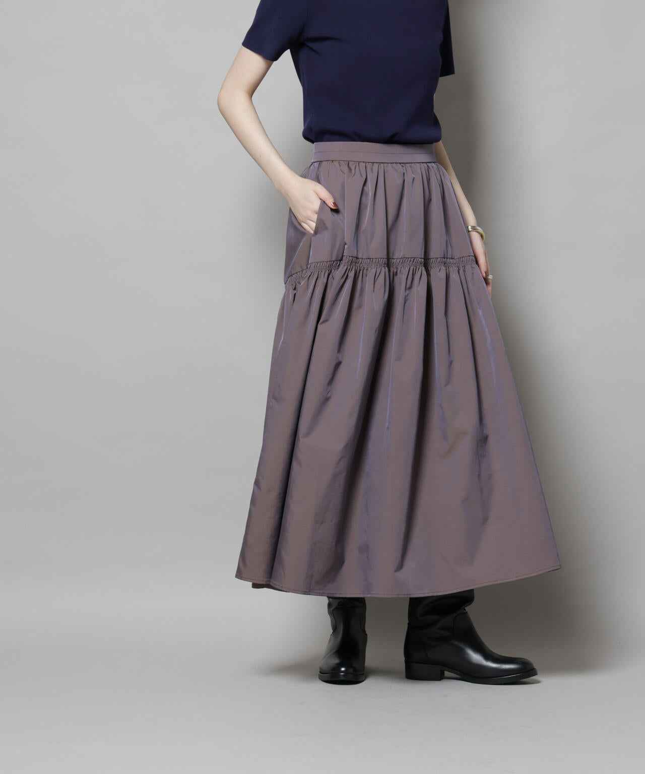 シャンブレータフタティアードギャザースカート