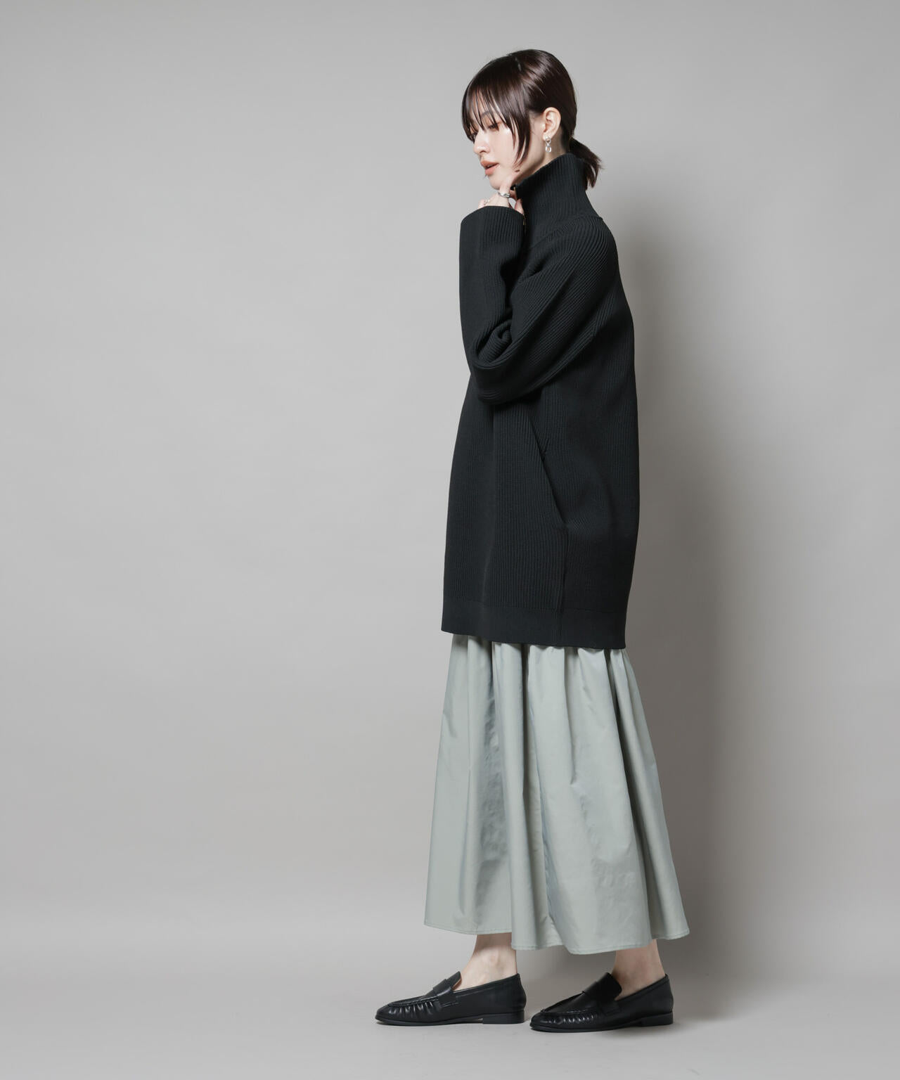 シャンブレータフタティアードギャザースカート