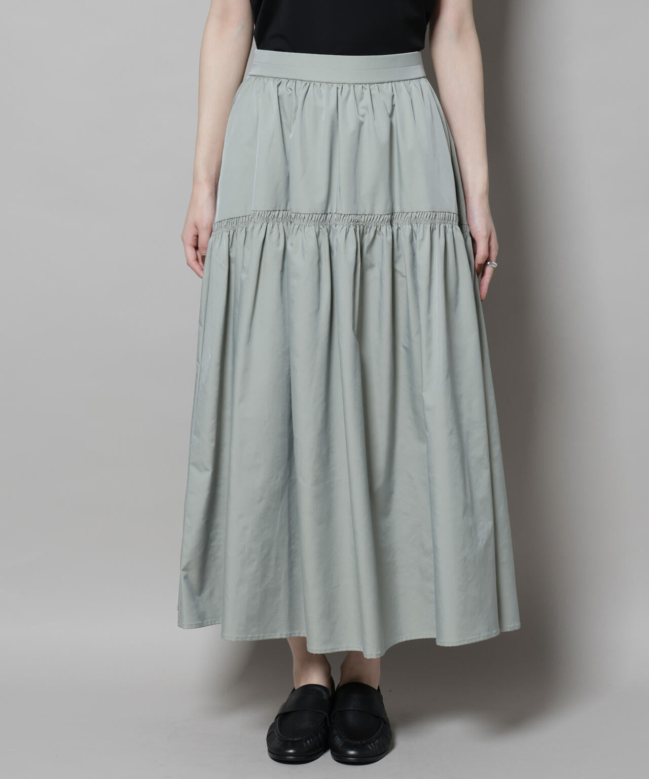 シャンブレータフタティアードギャザースカート