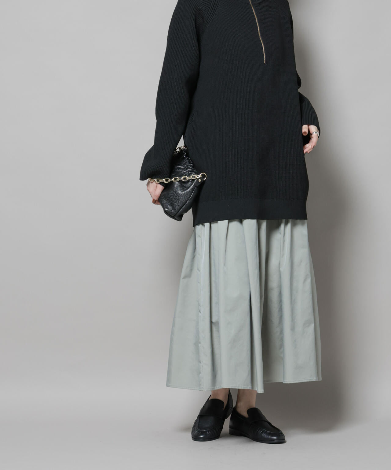 シャンブレータフタティアードギャザースカート