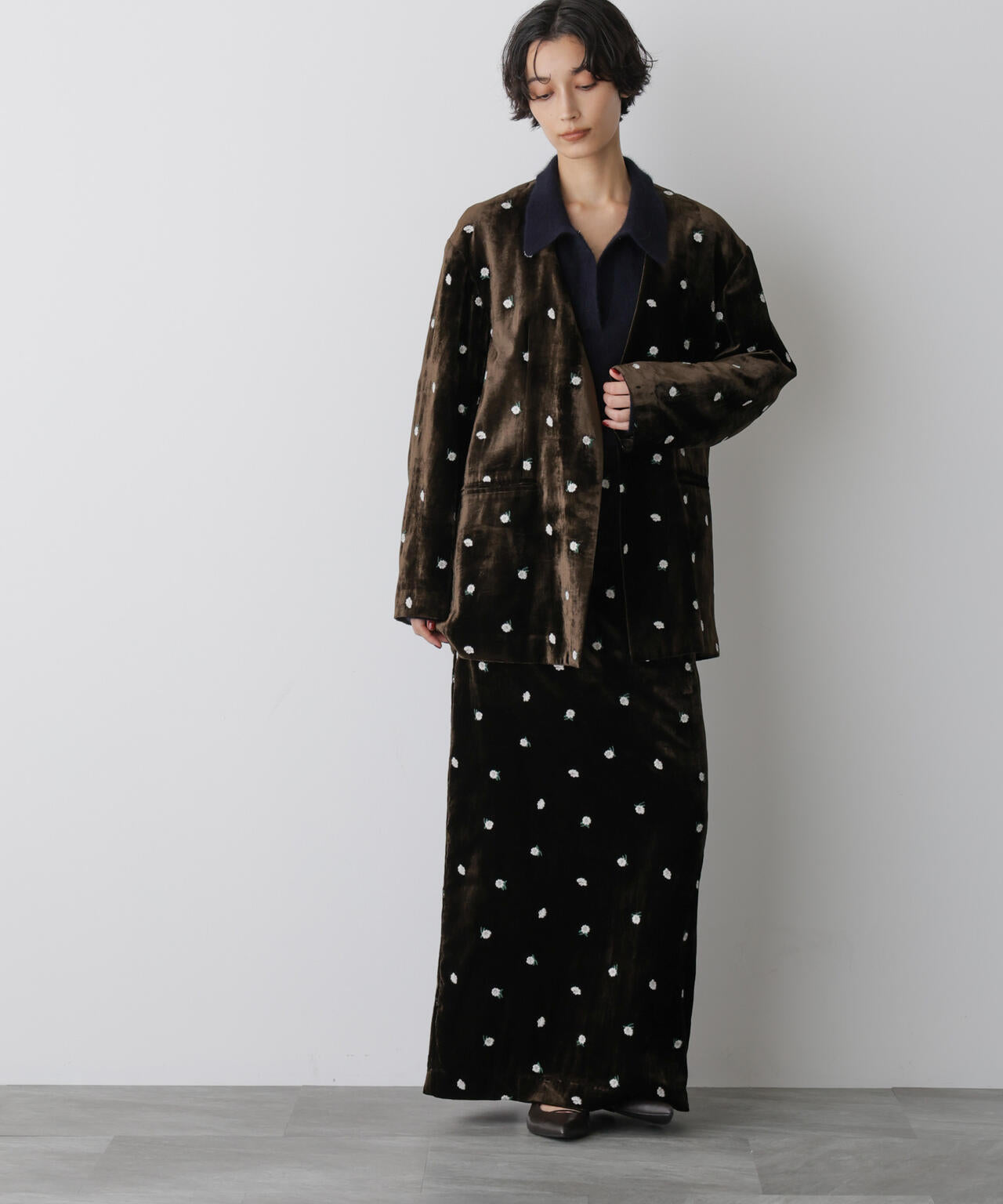 「STEVELOUR」ベロアブルームロングスカート(セットアップ可)