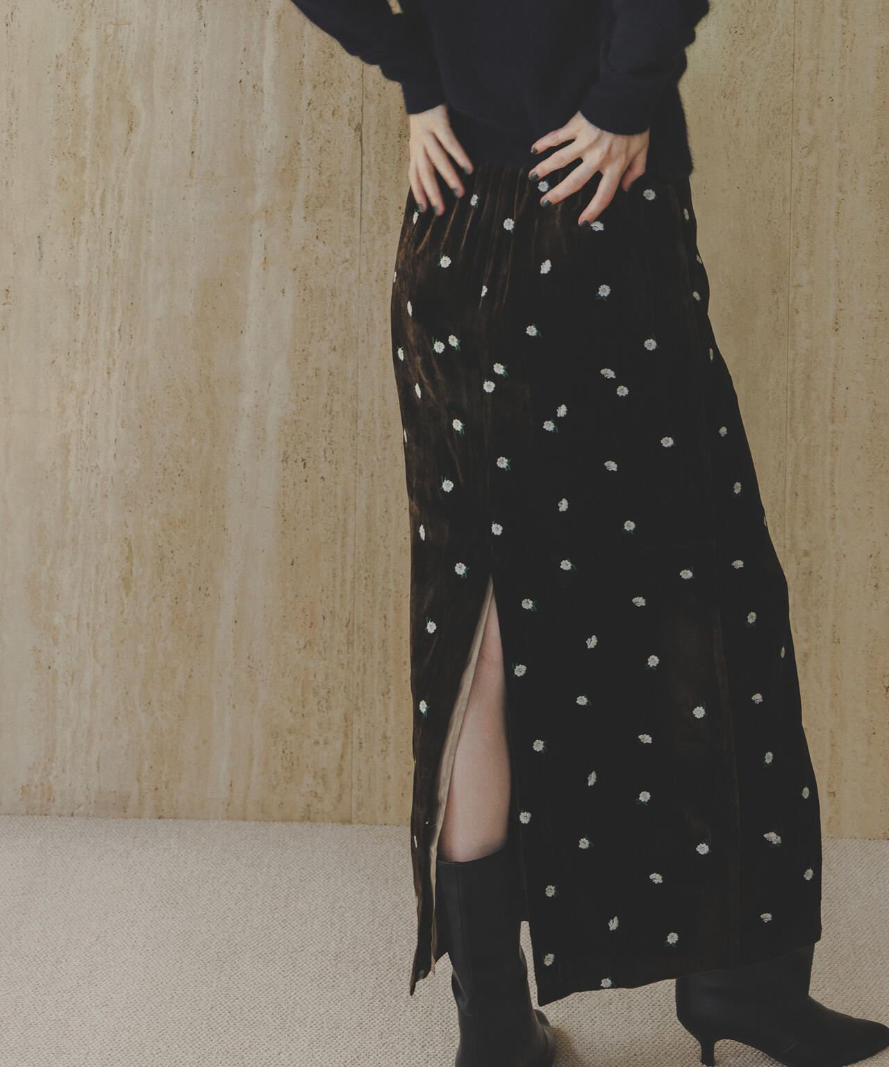 「STEVELOUR」ベロアブルームロングスカート(セットアップ可)