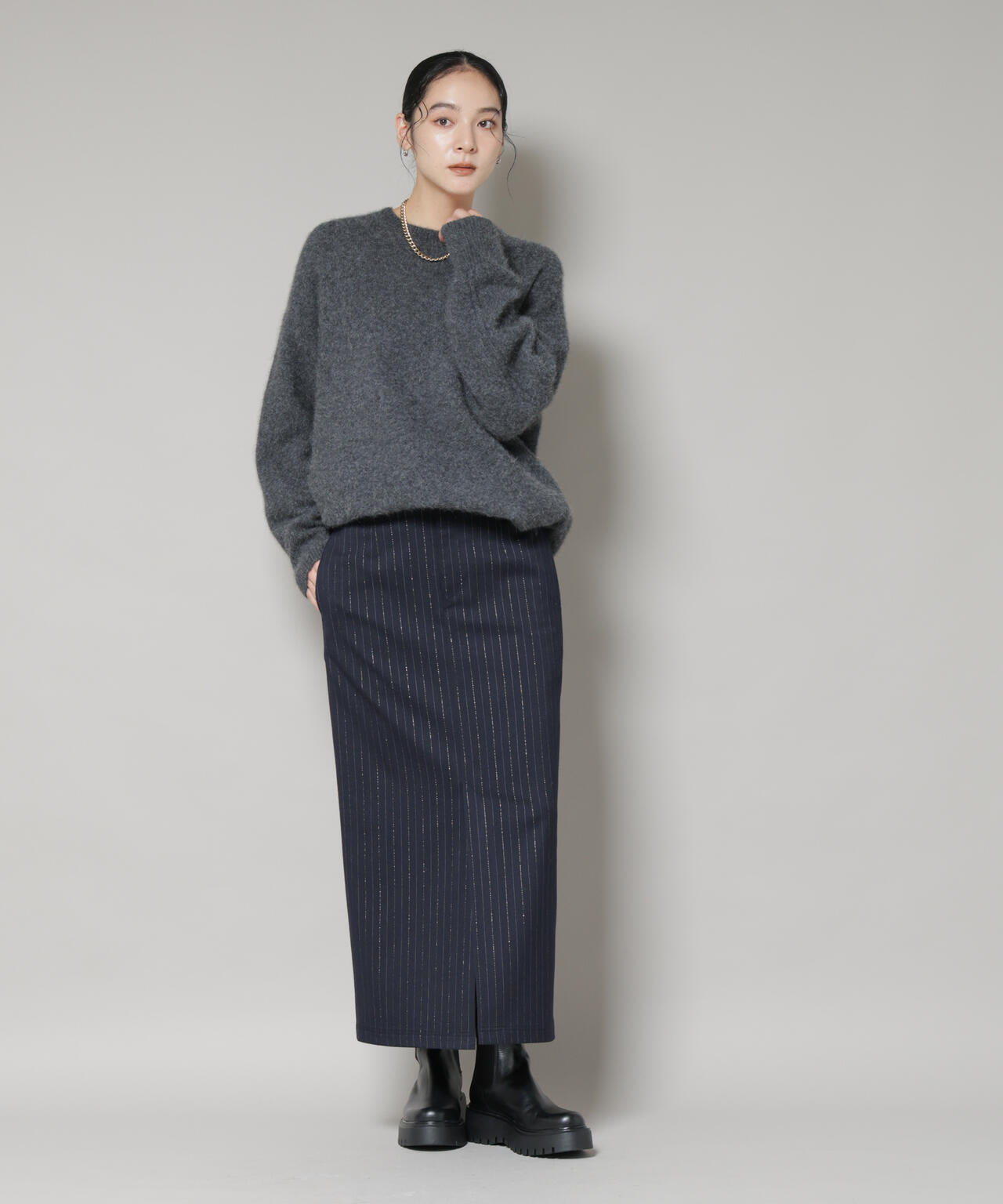 ラメストライプスーチングIラインスカート