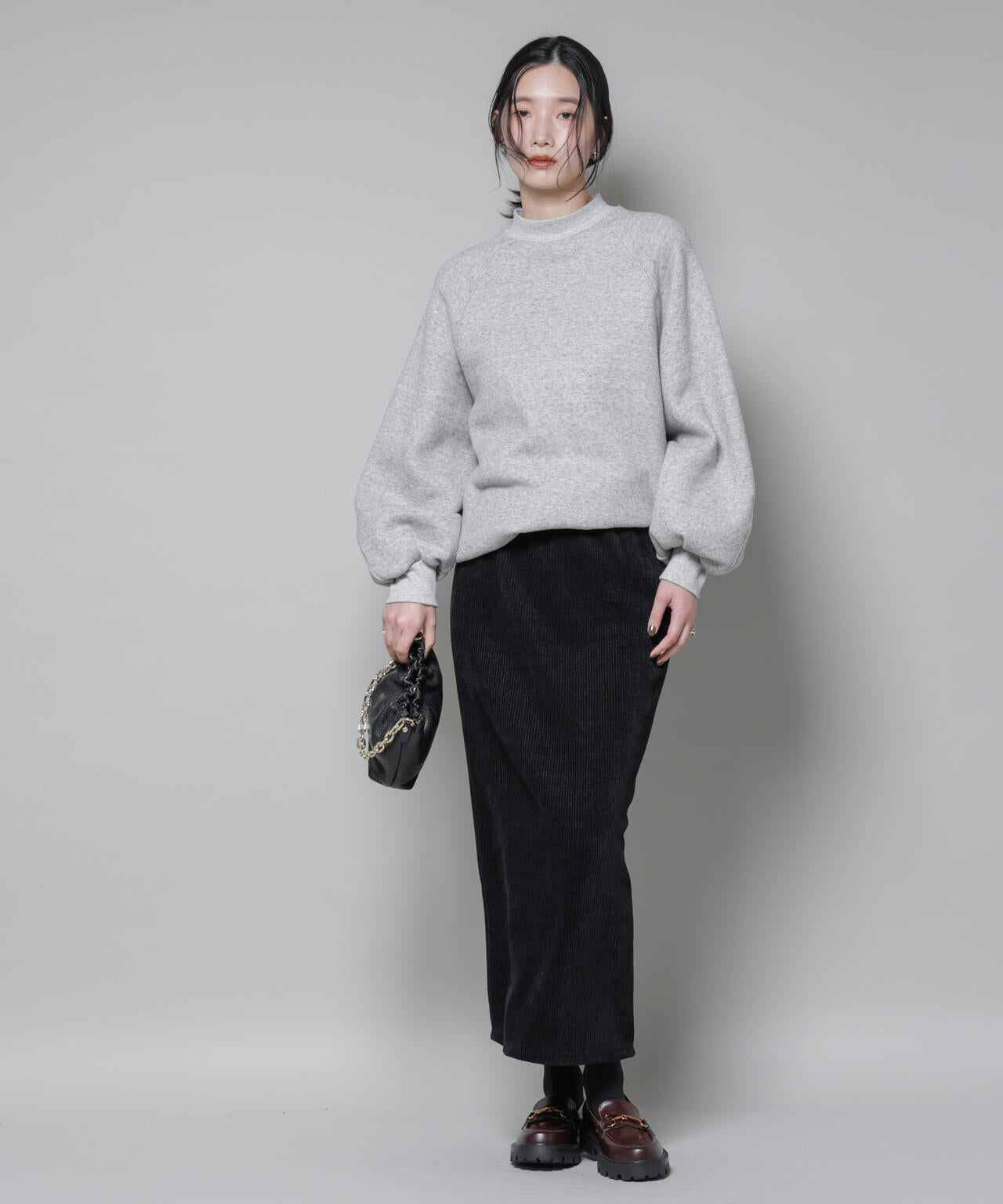 起毛リブカットタイトロングスカート