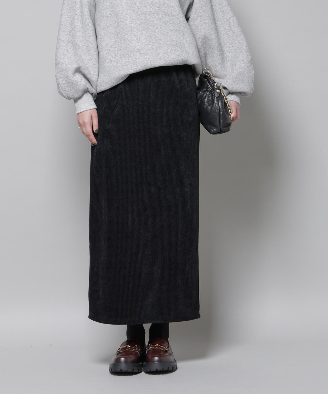 起毛リブカットタイトロングスカート