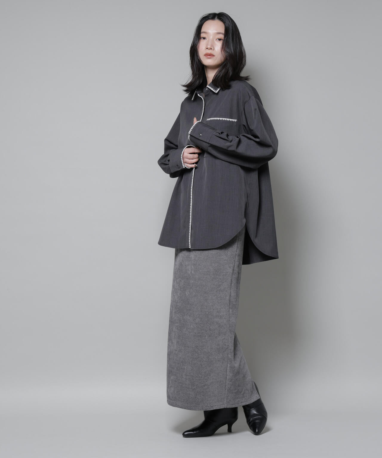 起毛リブカットタイトロングスカート