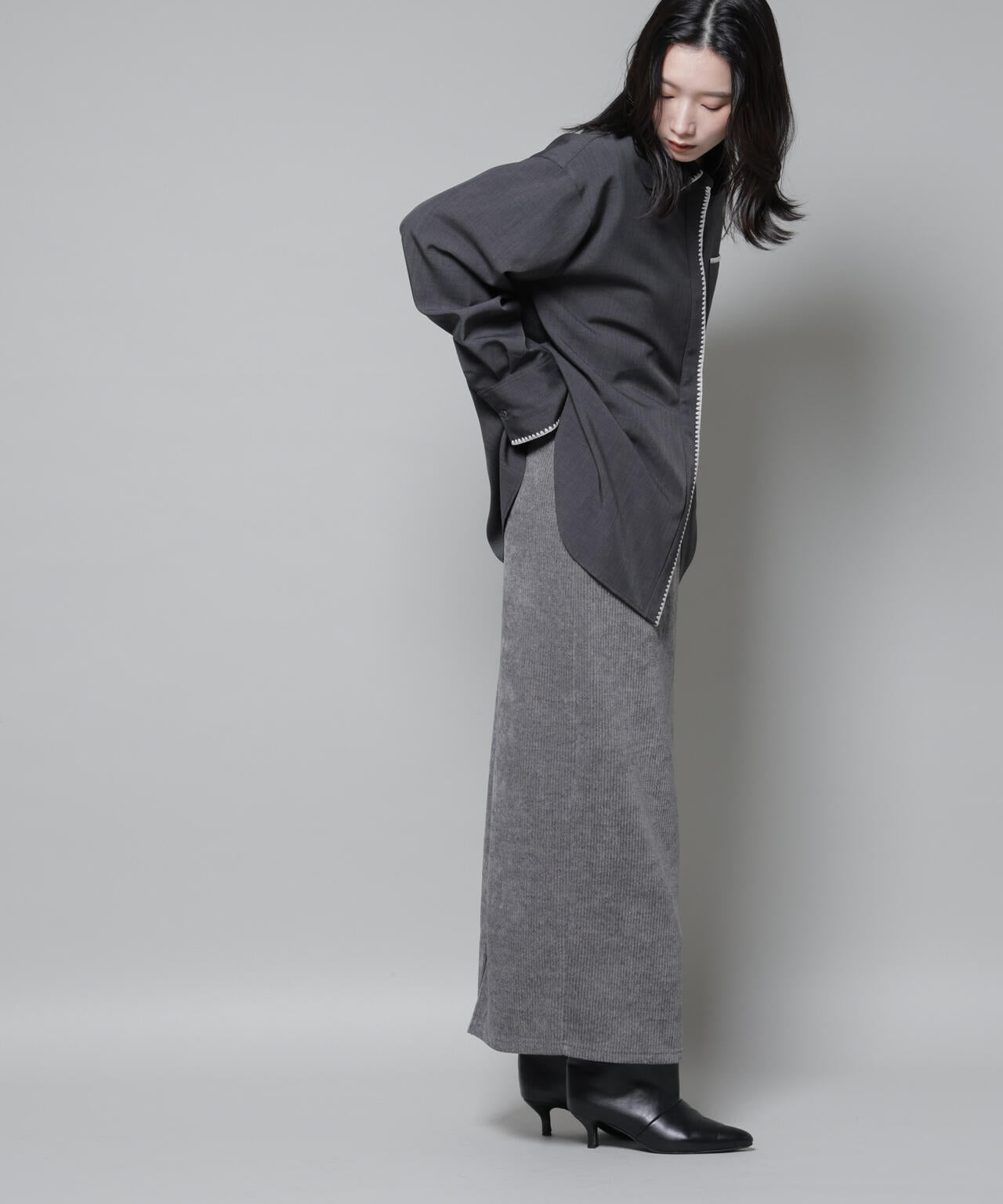 起毛リブカットタイトロングスカート