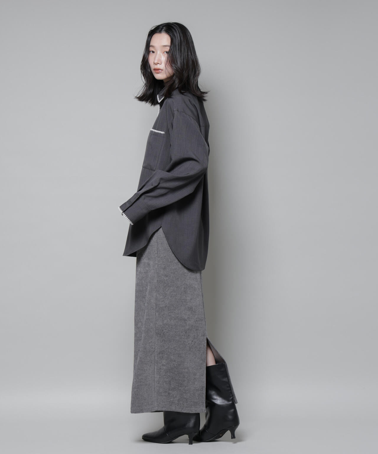 起毛リブカットタイトロングスカート