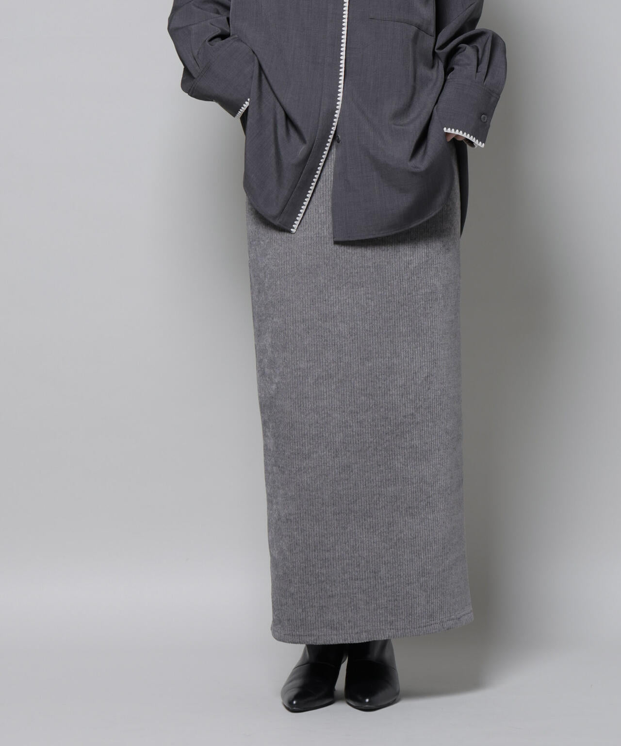 起毛リブカットタイトロングスカート