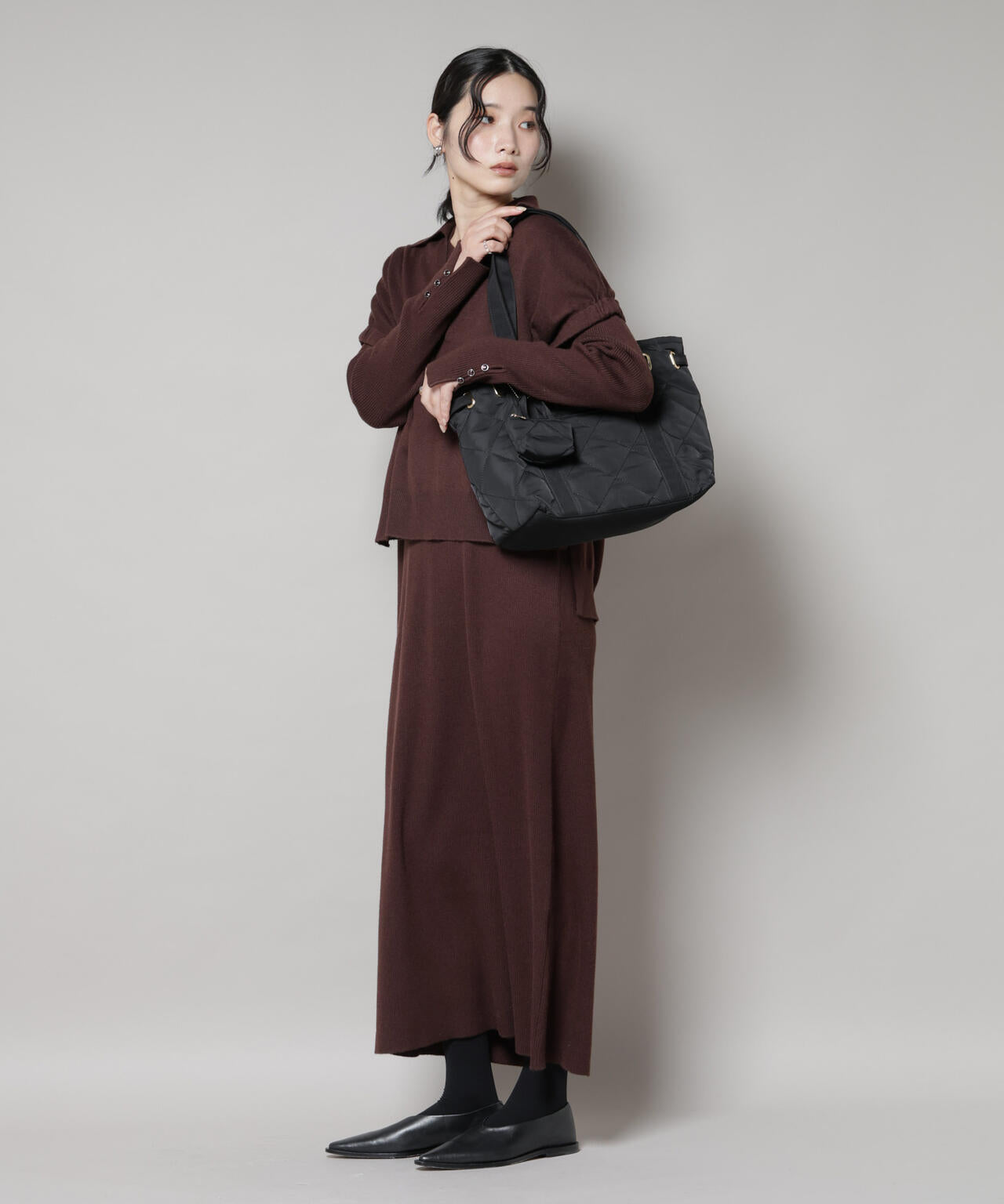 ミニバッグ付きキルティングトートバッグ