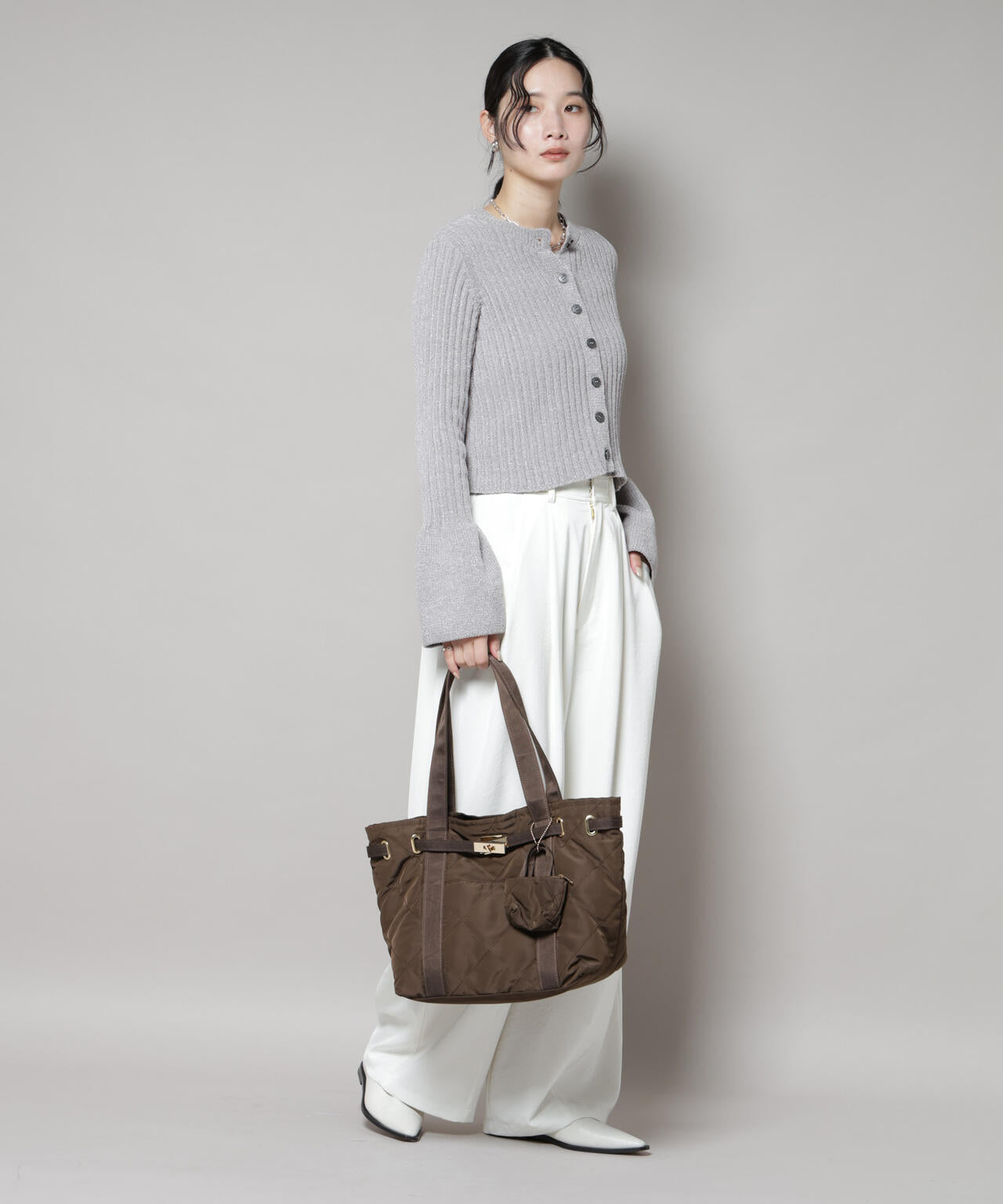 ミニバッグ付きキルティングトートバッグ