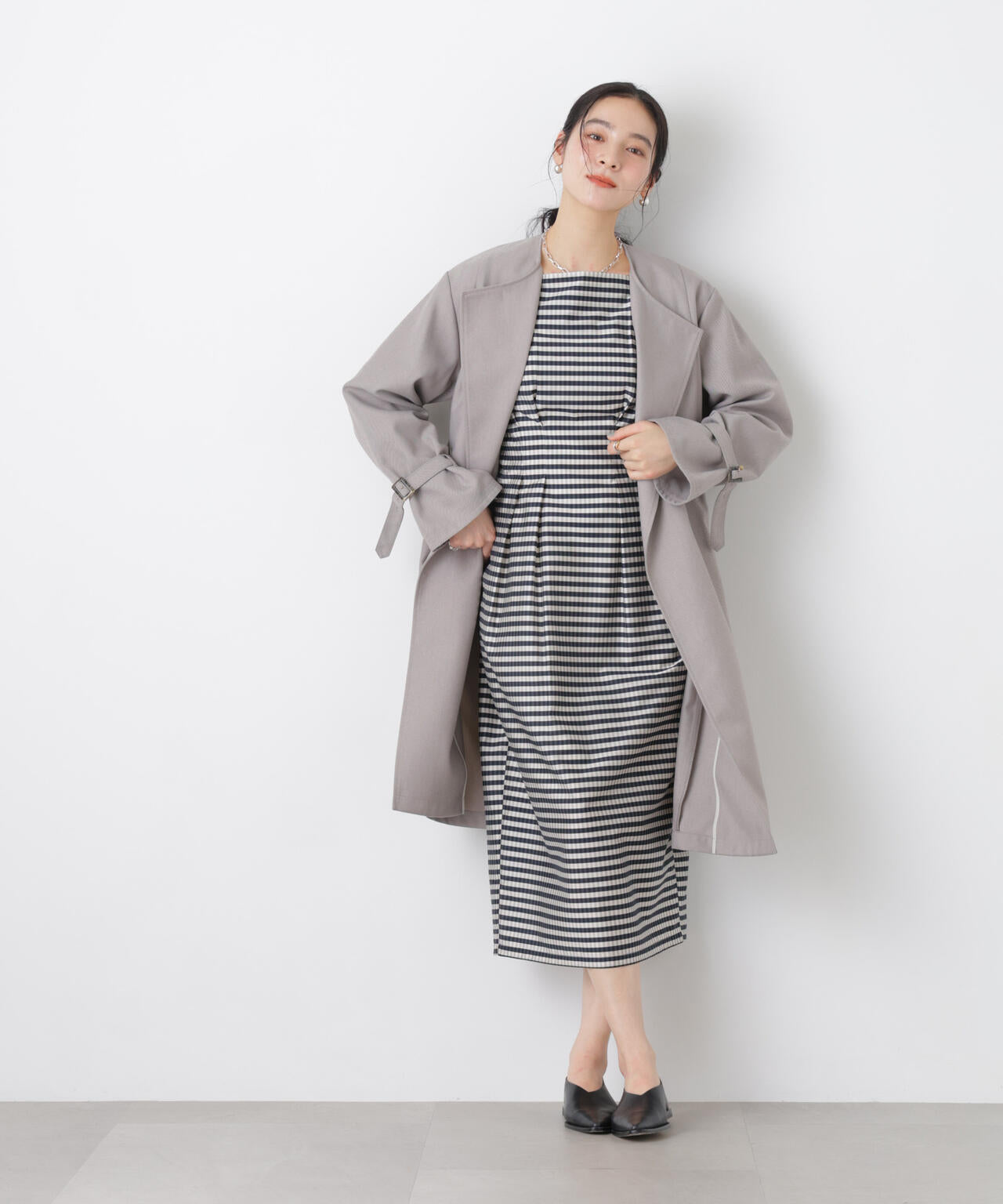 シャンブレーツイルラップコート