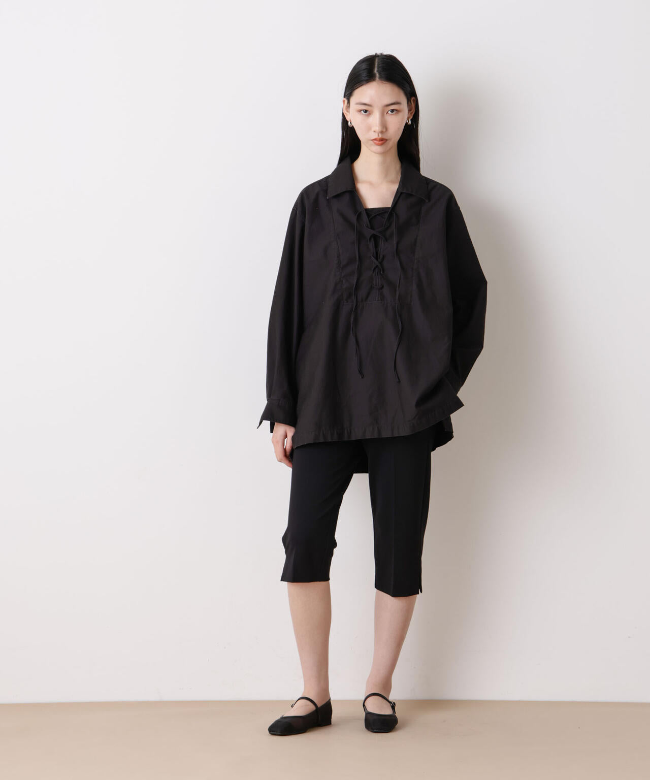 「STEVELOUR」コットンレースアップチュニックシャツ