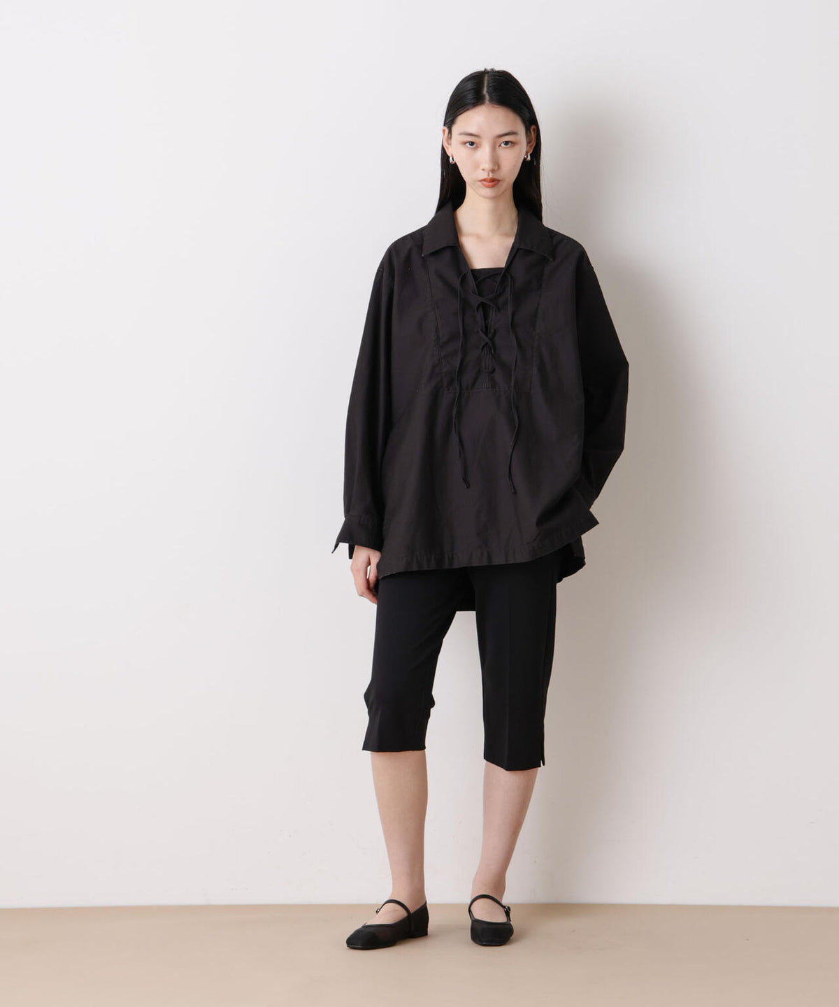 「STEVELOUR」コットンレースアップチュニックシャツ
