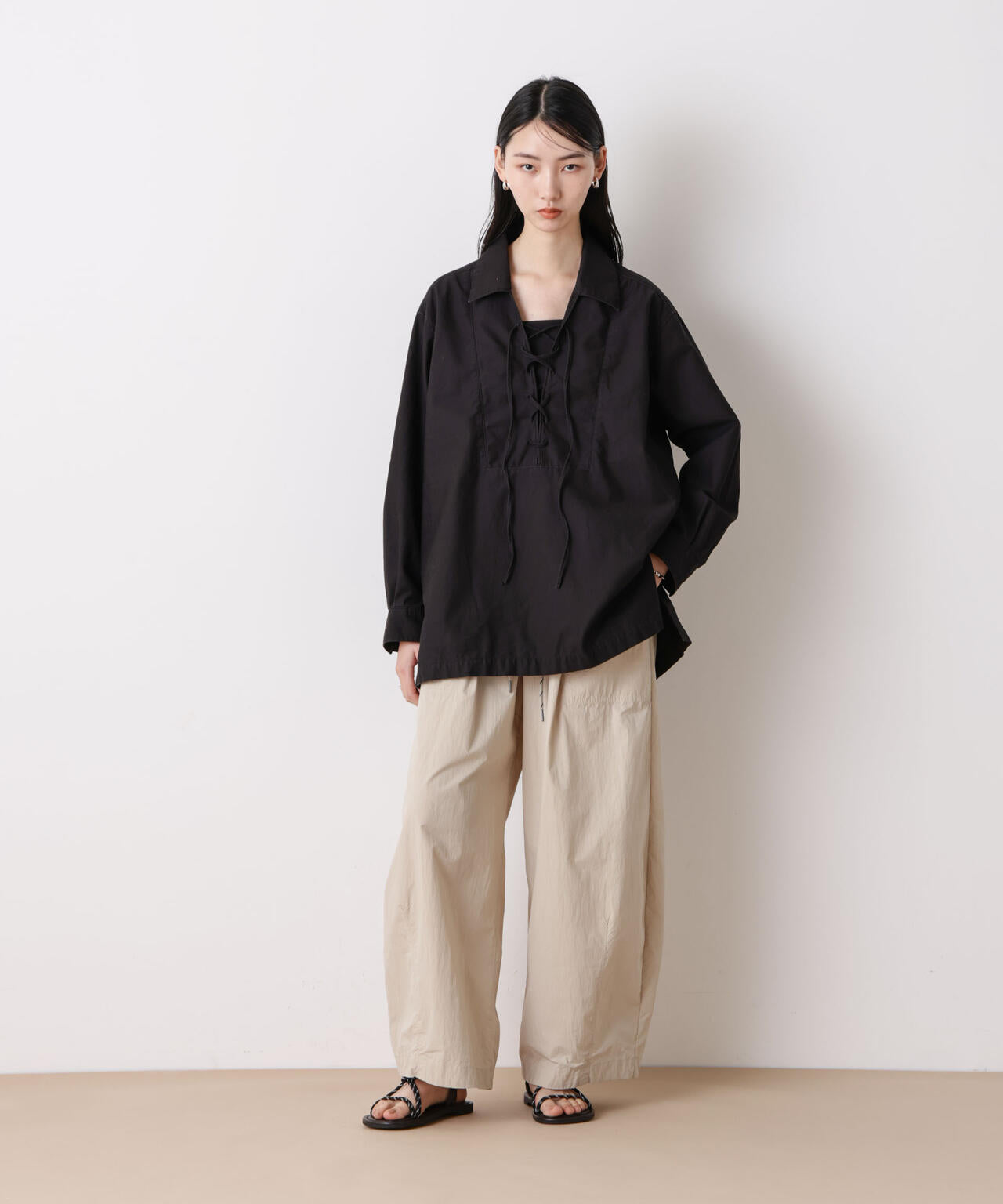 「STEVELOUR」コットンレースアップチュニックシャツ