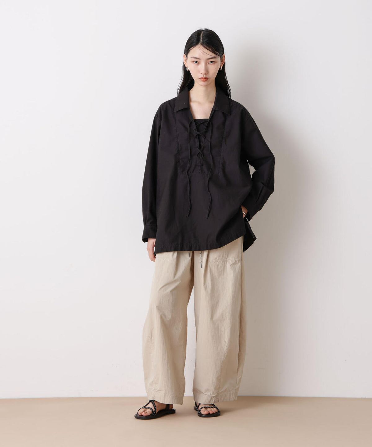 「STEVELOUR」コットンレースアップチュニックシャツ