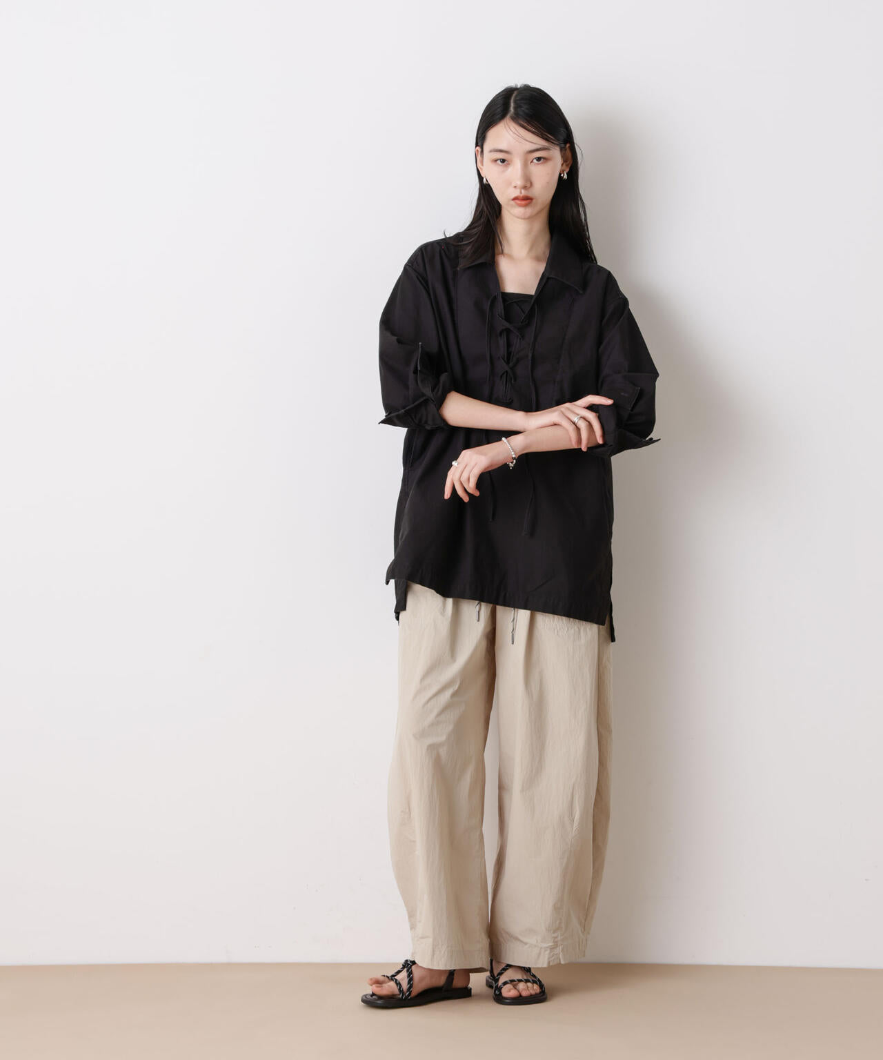 「STEVELOUR」コットンレースアップチュニックシャツ