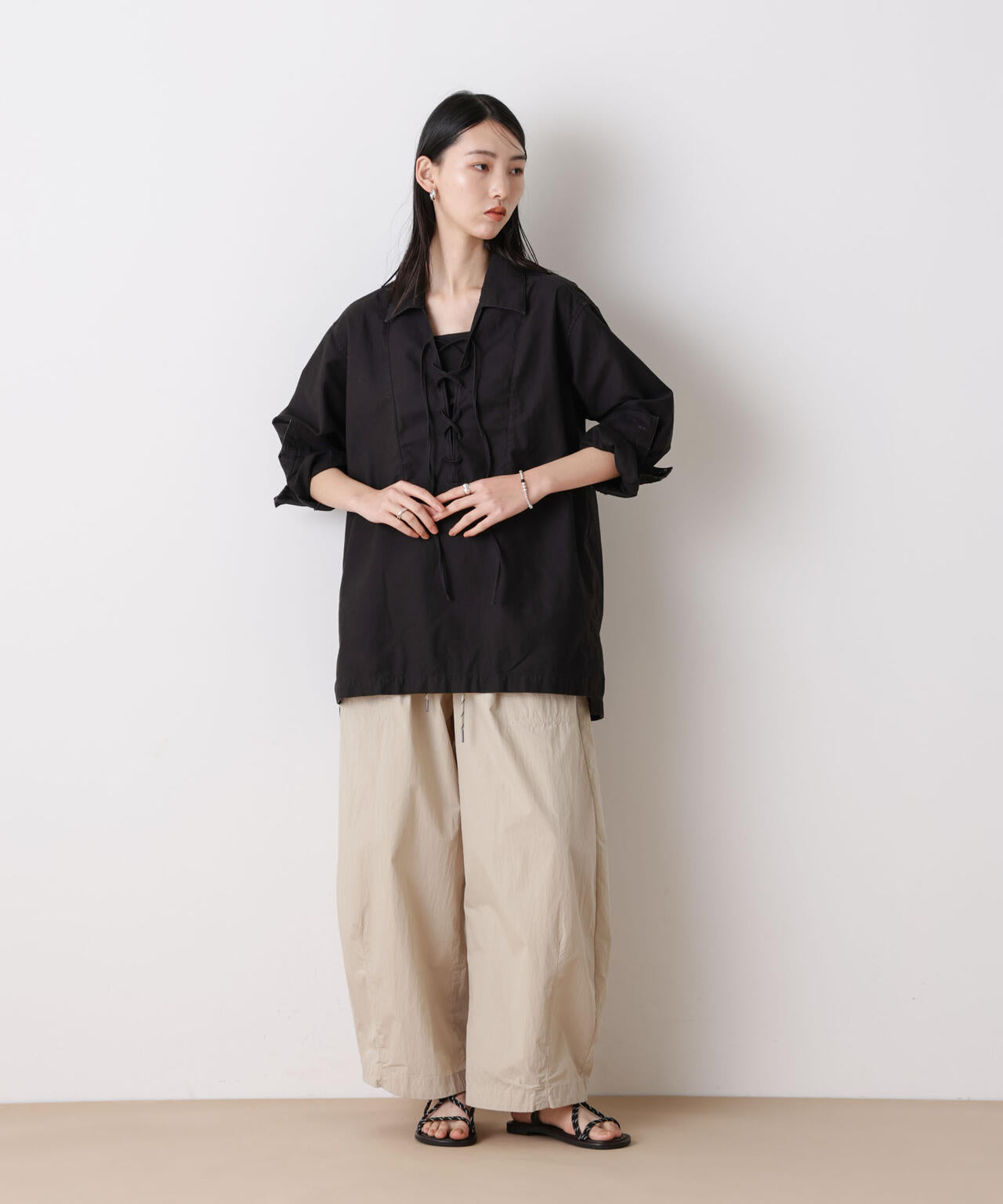 「STEVELOUR」コットンレースアップチュニックシャツ