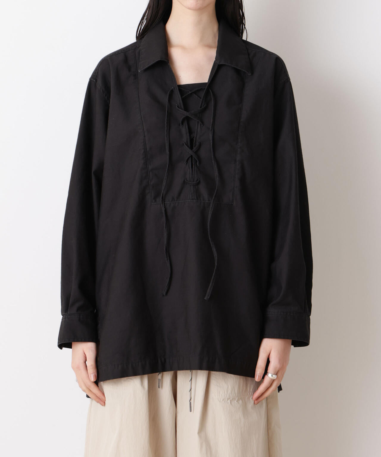 「STEVELOUR」コットンレースアップチュニックシャツ
