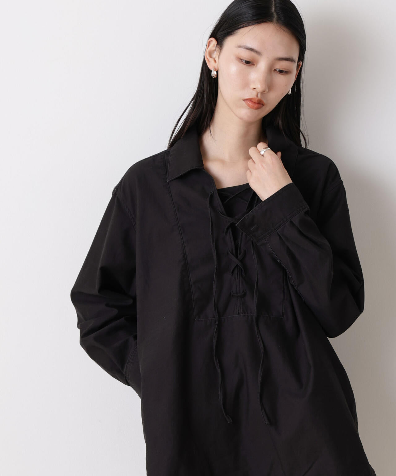 「STEVELOUR」コットンレースアップチュニックシャツ