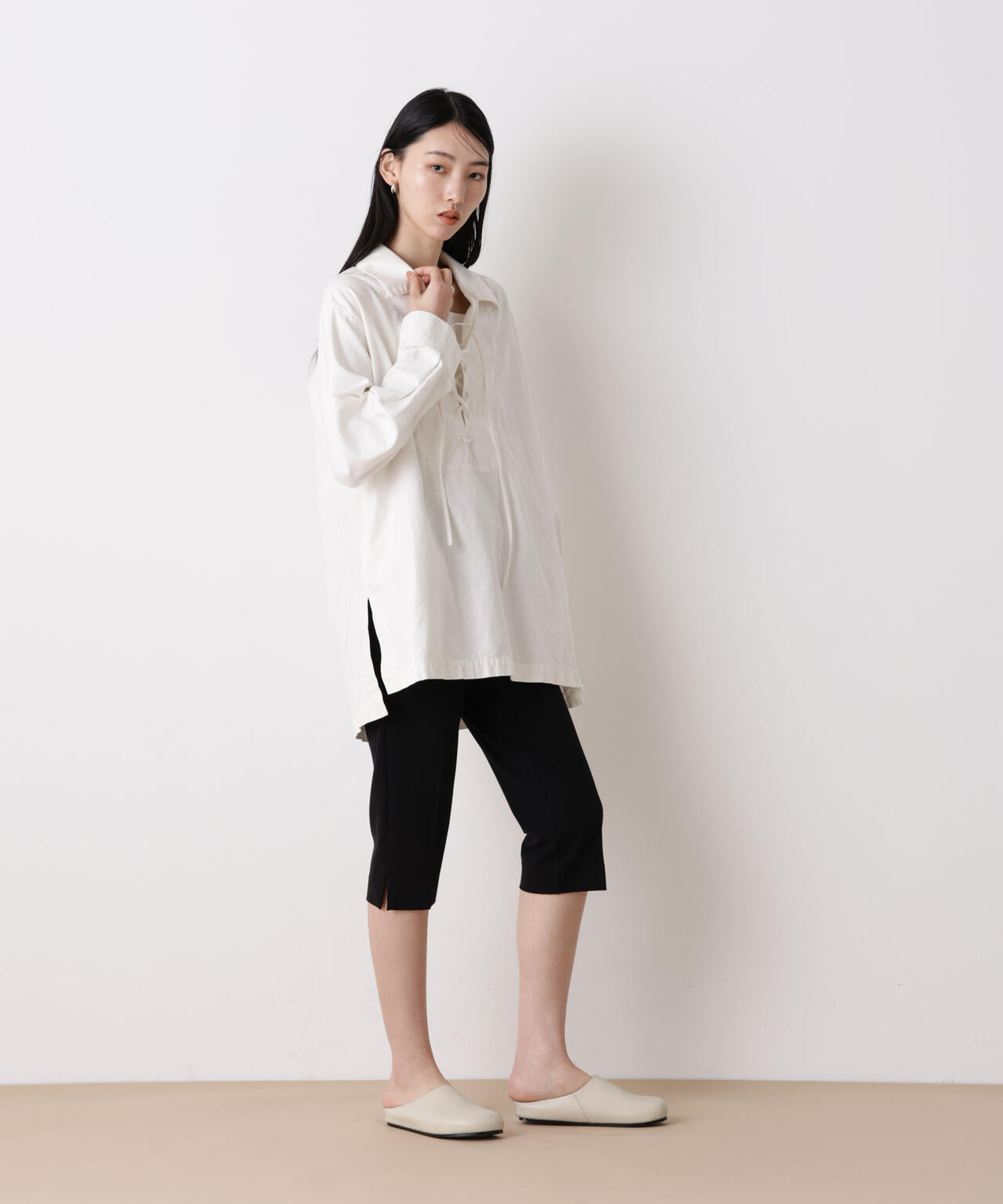 「STEVELOUR」コットンレースアップチュニックシャツ