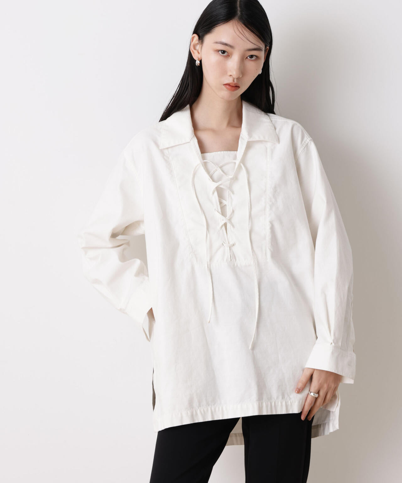 「STEVELOUR」コットンレースアップチュニックシャツ