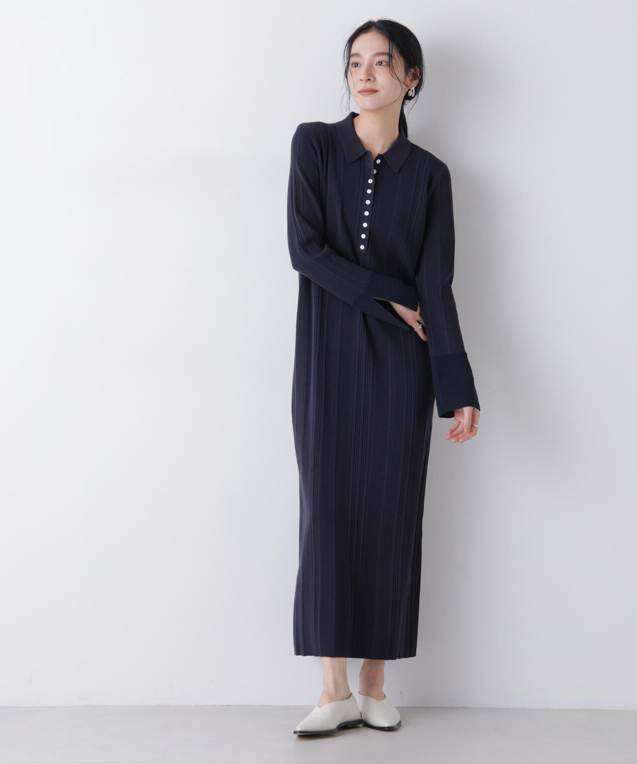 衿付きランダムリブニットワンピース