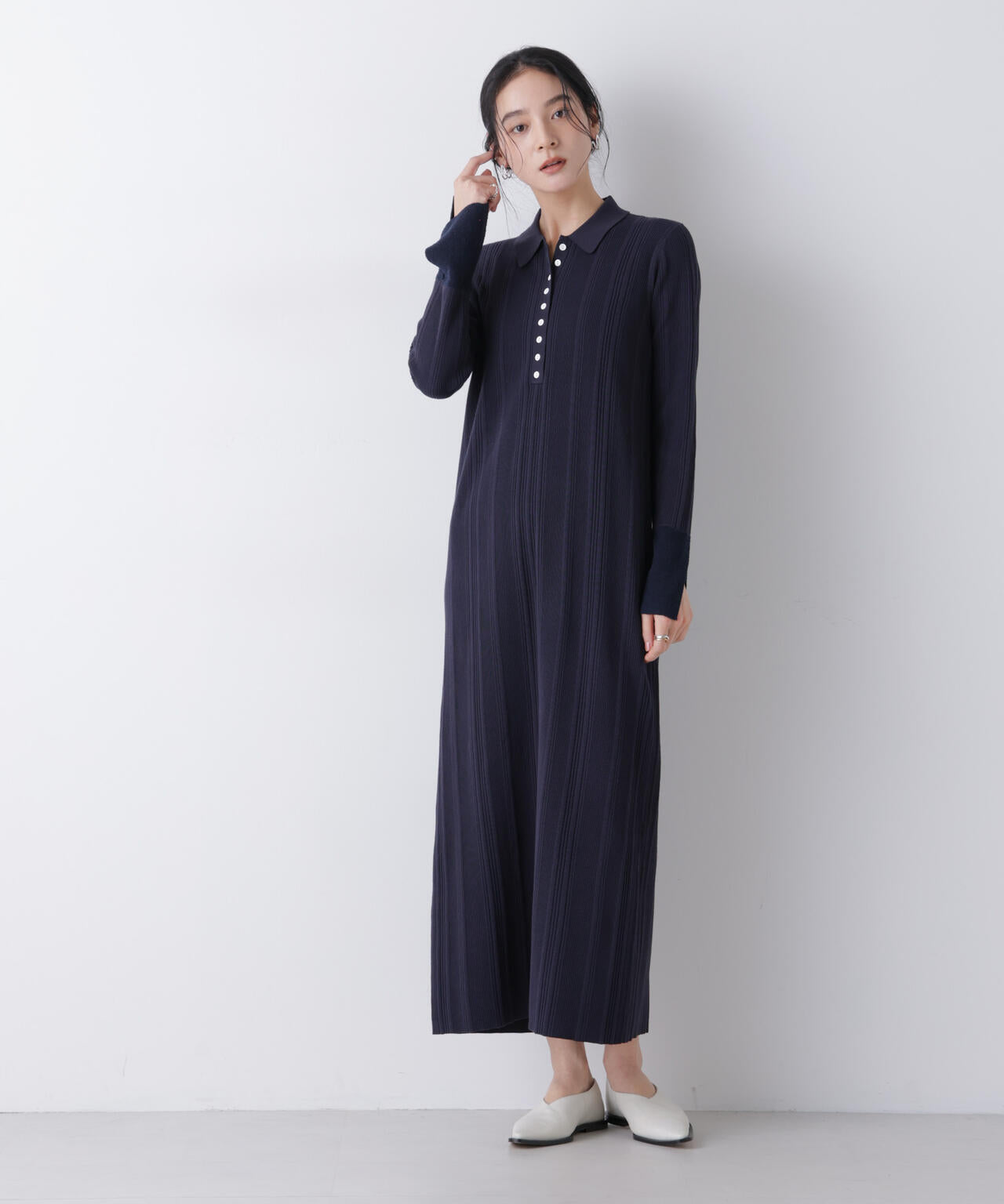 衿付きランダムリブニットワンピース