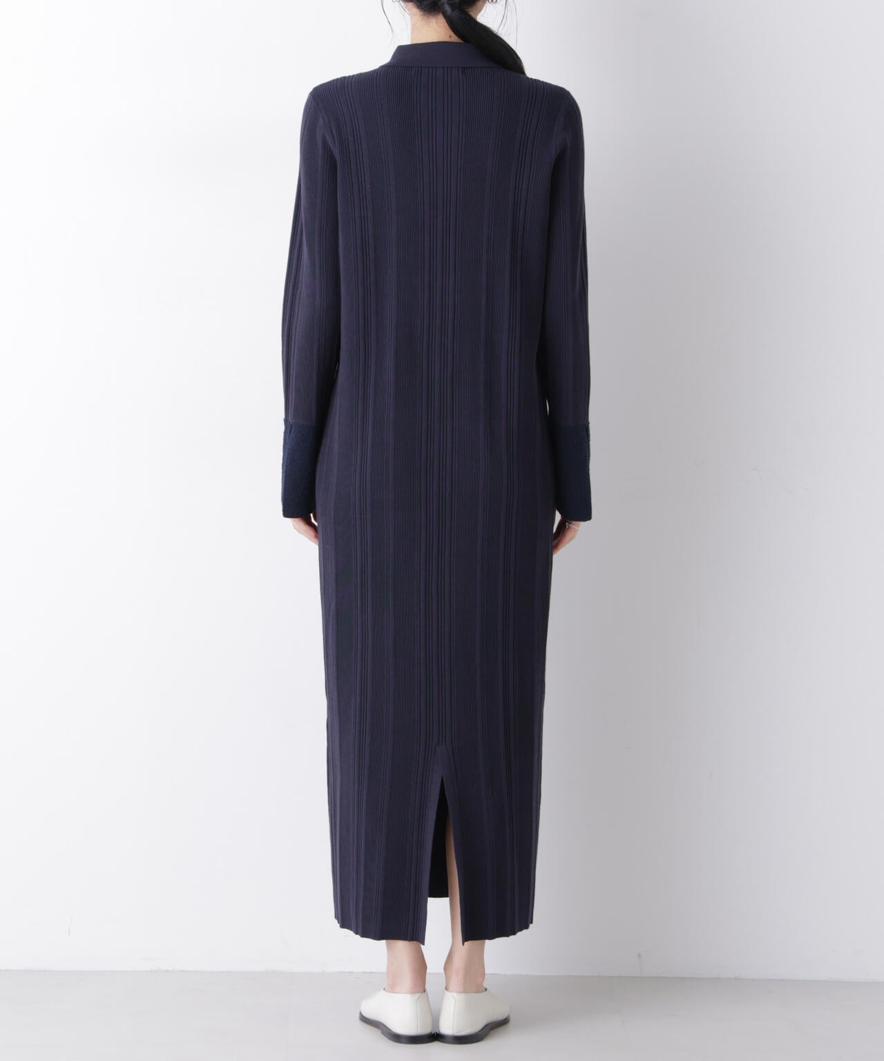 衿付きランダムリブニットワンピース