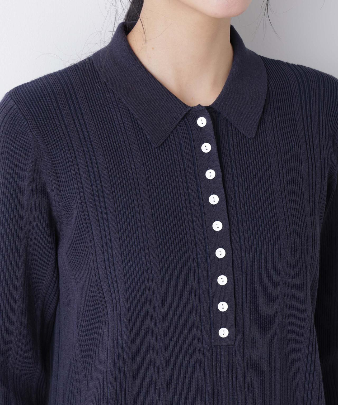 衿付きランダムリブニットワンピース