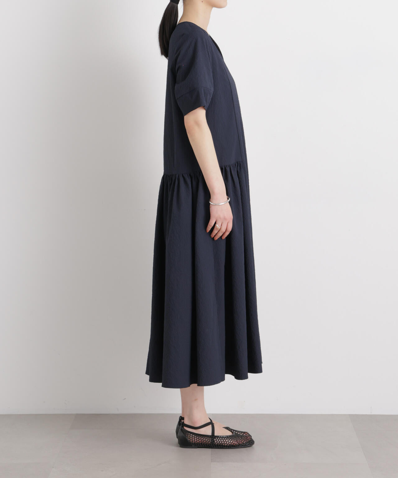 ギャザーティアードサッカーワンピース