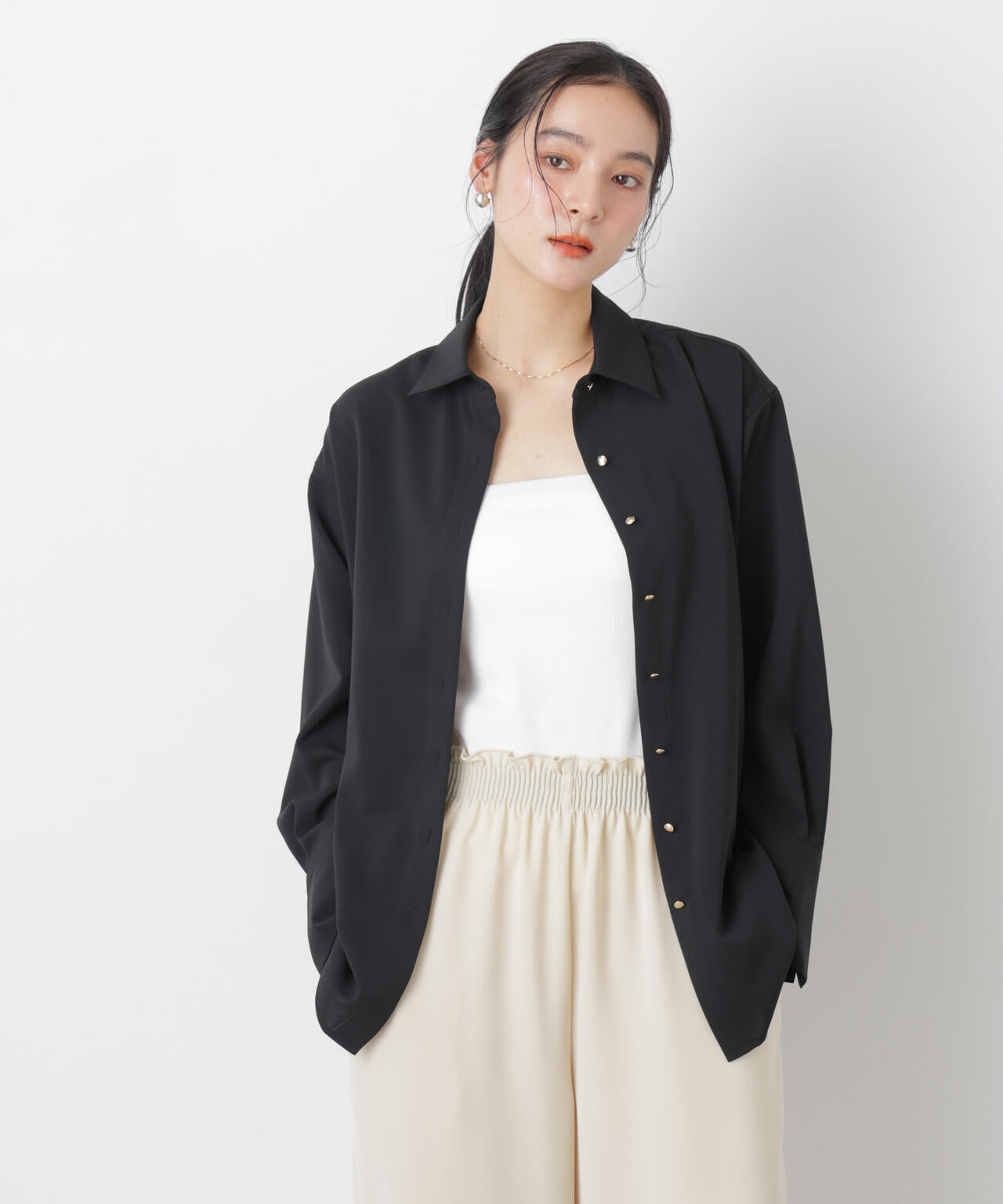 ハイツイストドライベルテッドロングシャツ(セットアップ可)