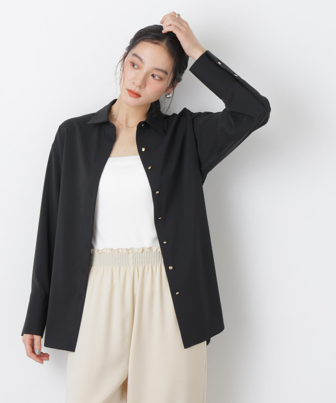 ハイツイストドライベルテッドロングシャツ(セットアップ可)