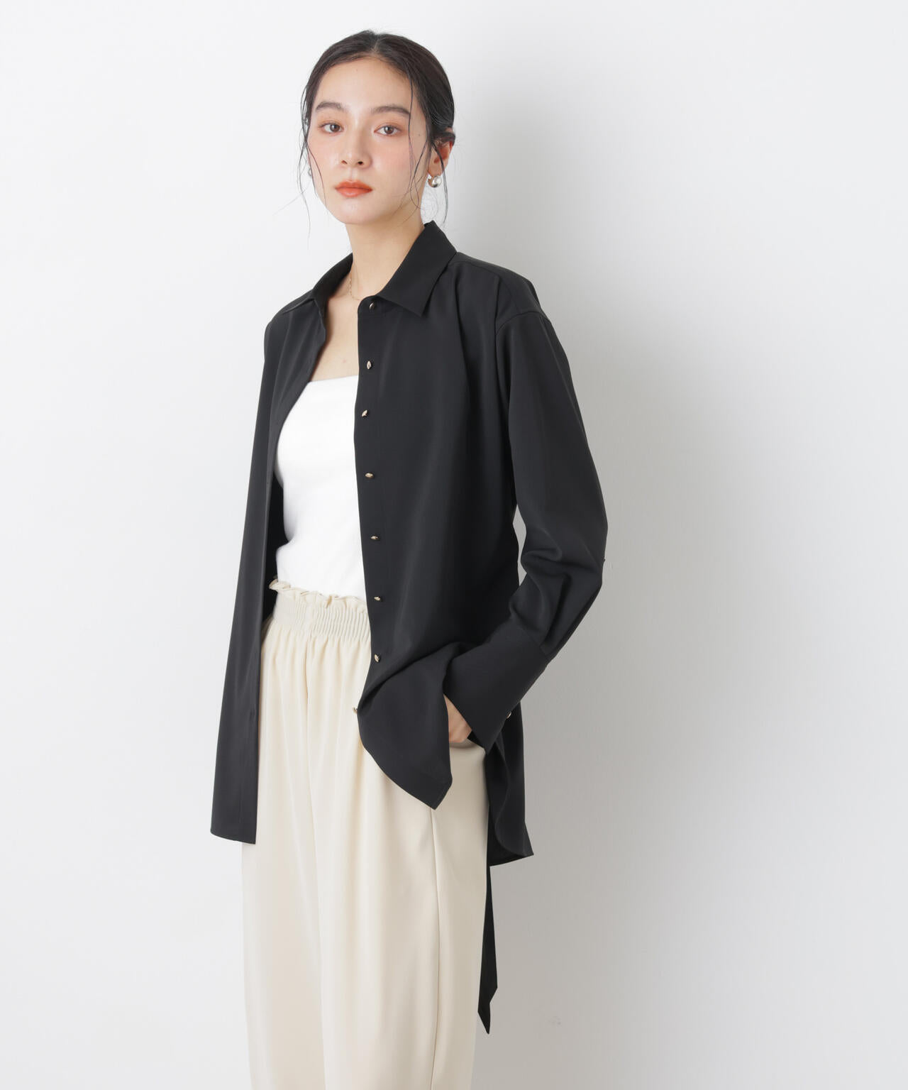 ハイツイストドライベルテッドロングシャツ(セットアップ可)