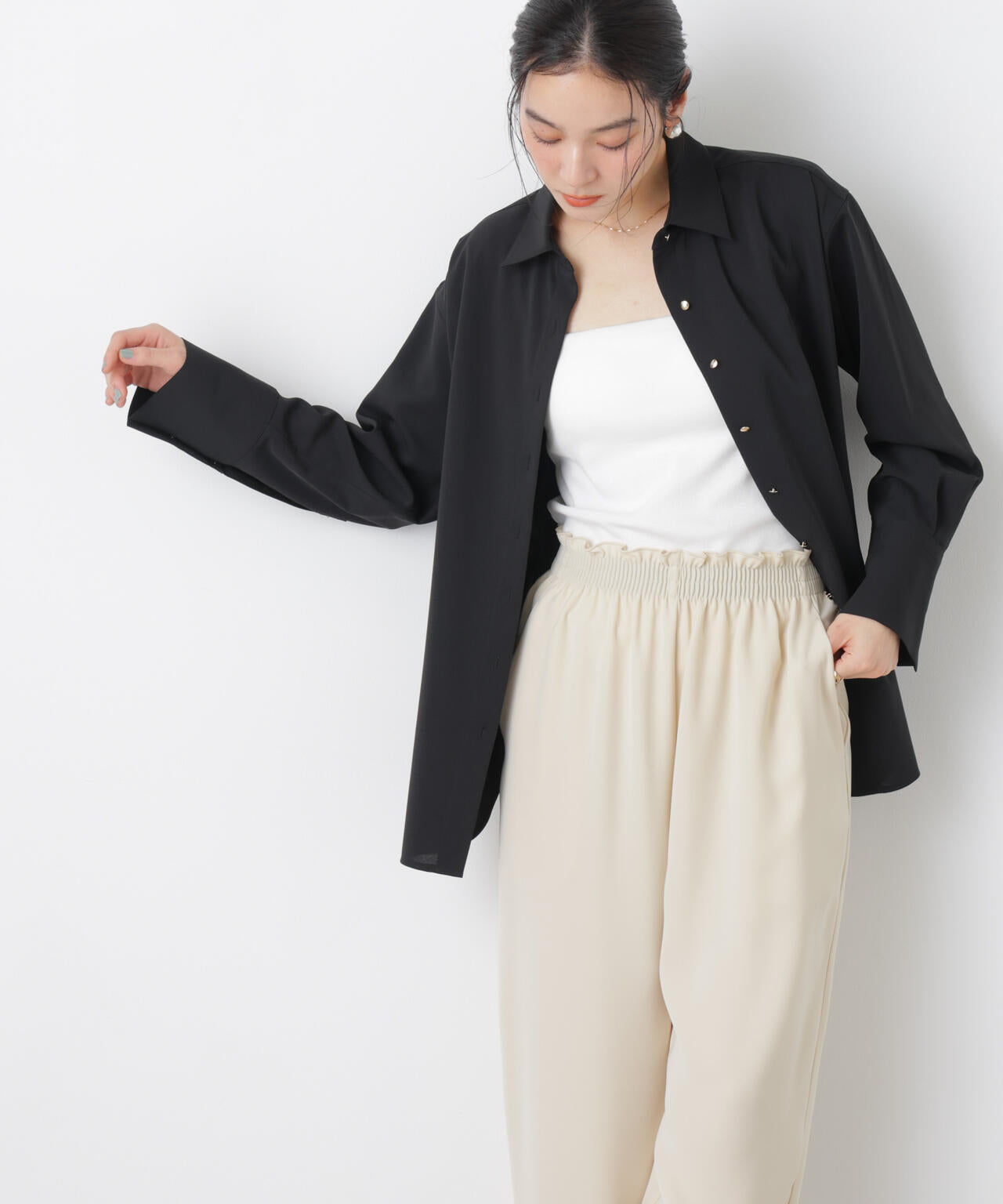 ハイツイストドライベルテッドロングシャツ(セットアップ可)