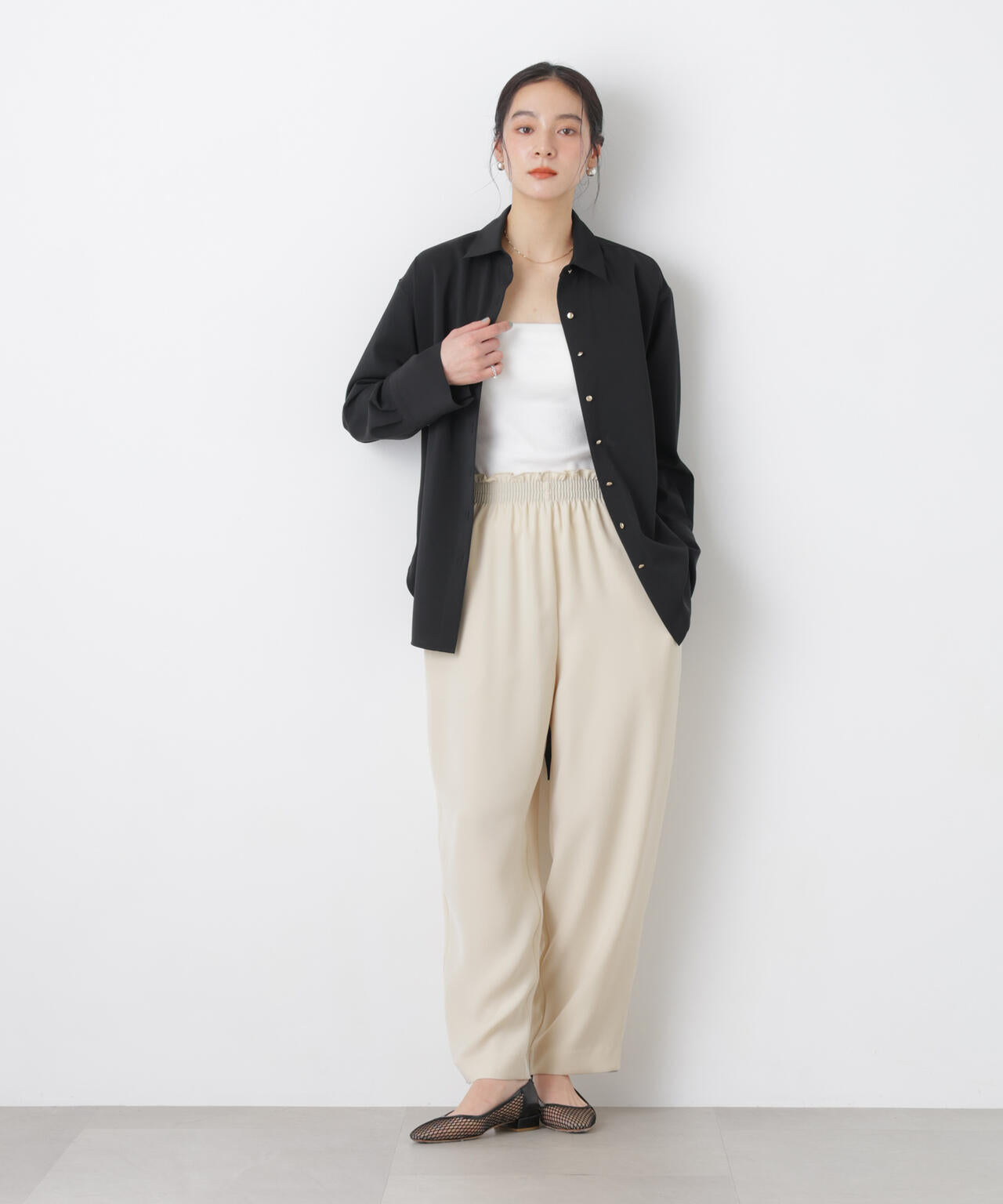 ハイツイストドライベルテッドロングシャツ(セットアップ可)