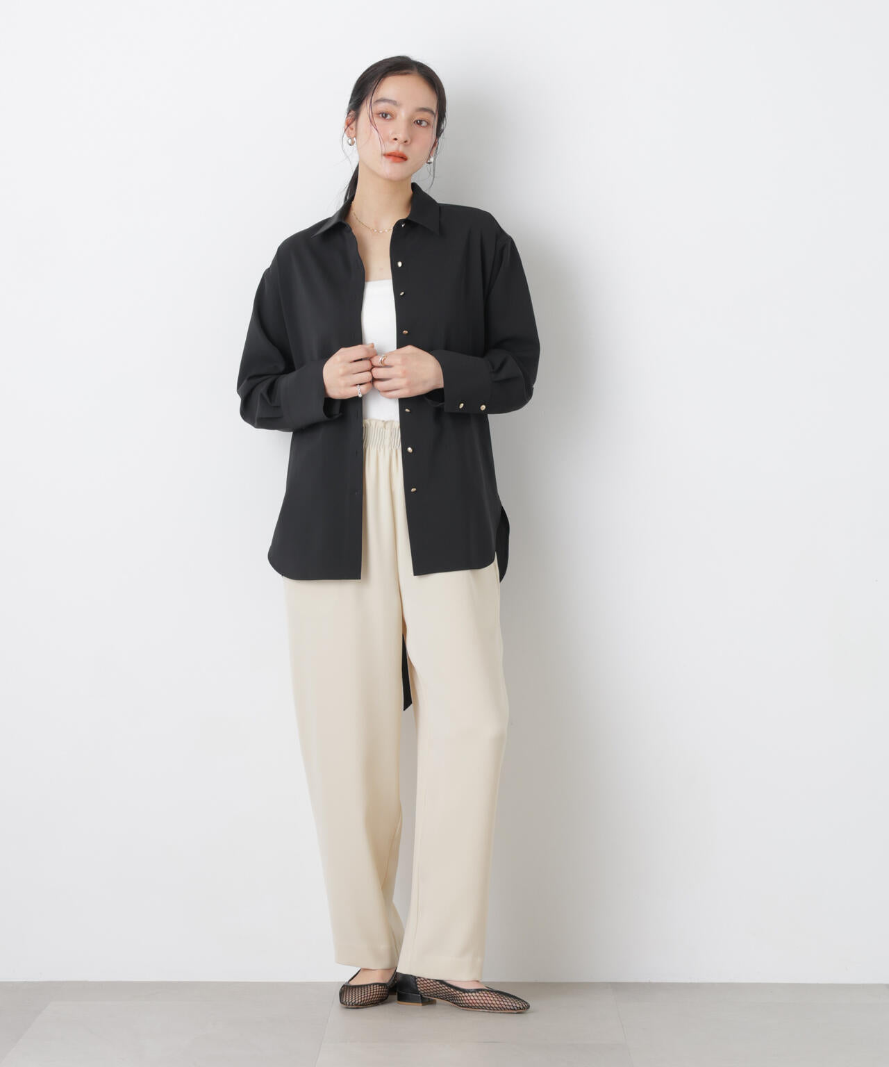 ハイツイストドライベルテッドロングシャツ(セットアップ可)