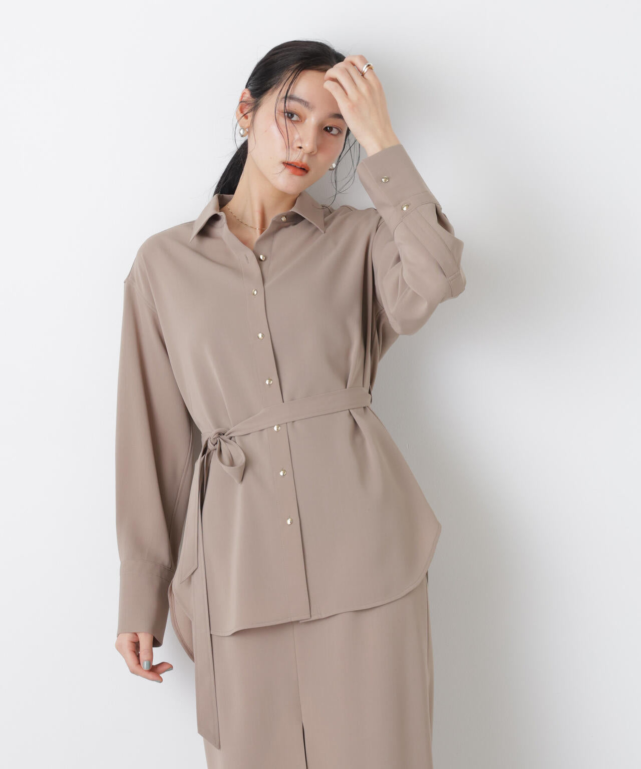 ハイツイストドライベルテッドロングシャツ(セットアップ可)