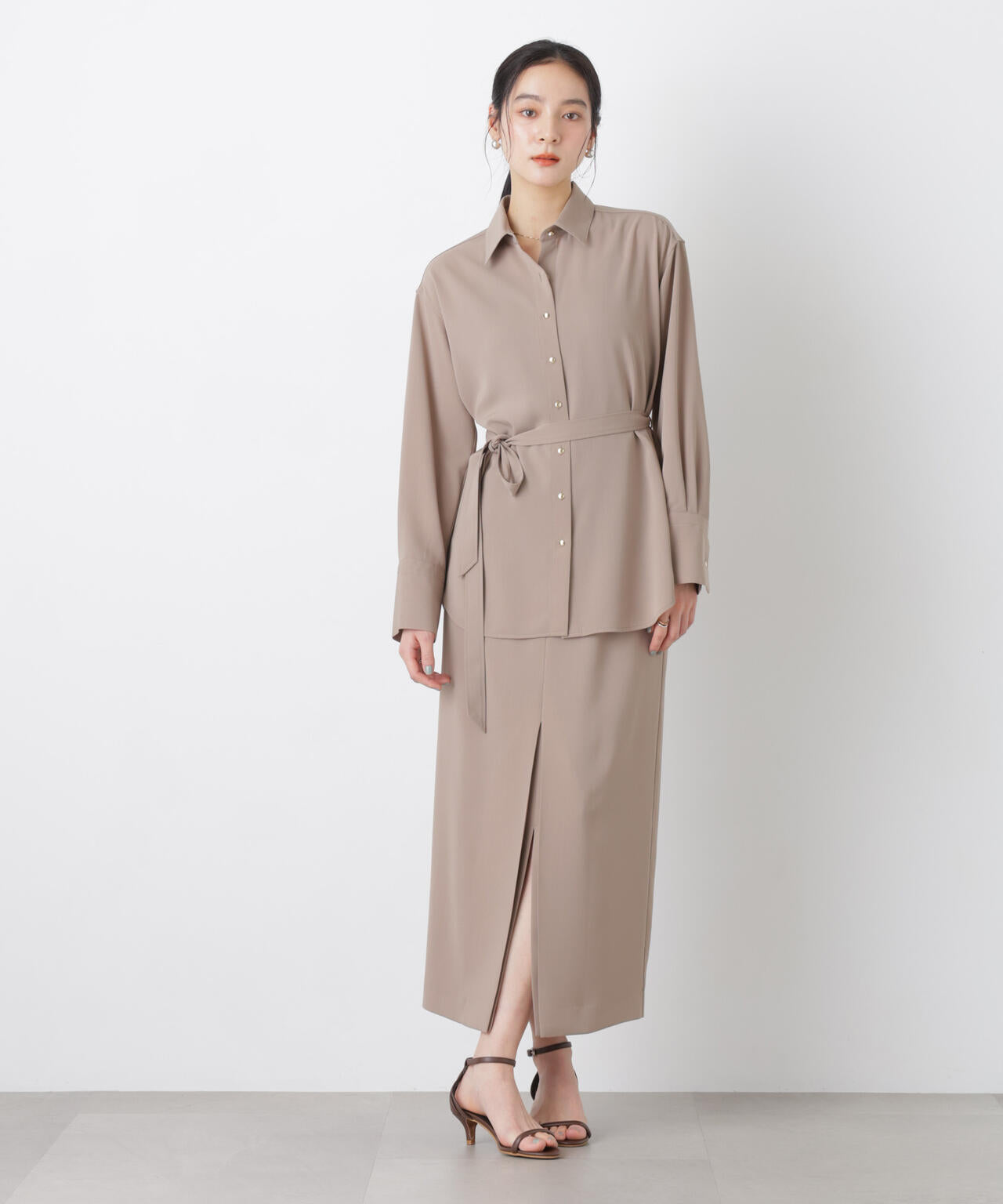 ハイツイストドライベルテッドロングシャツ(セットアップ可)