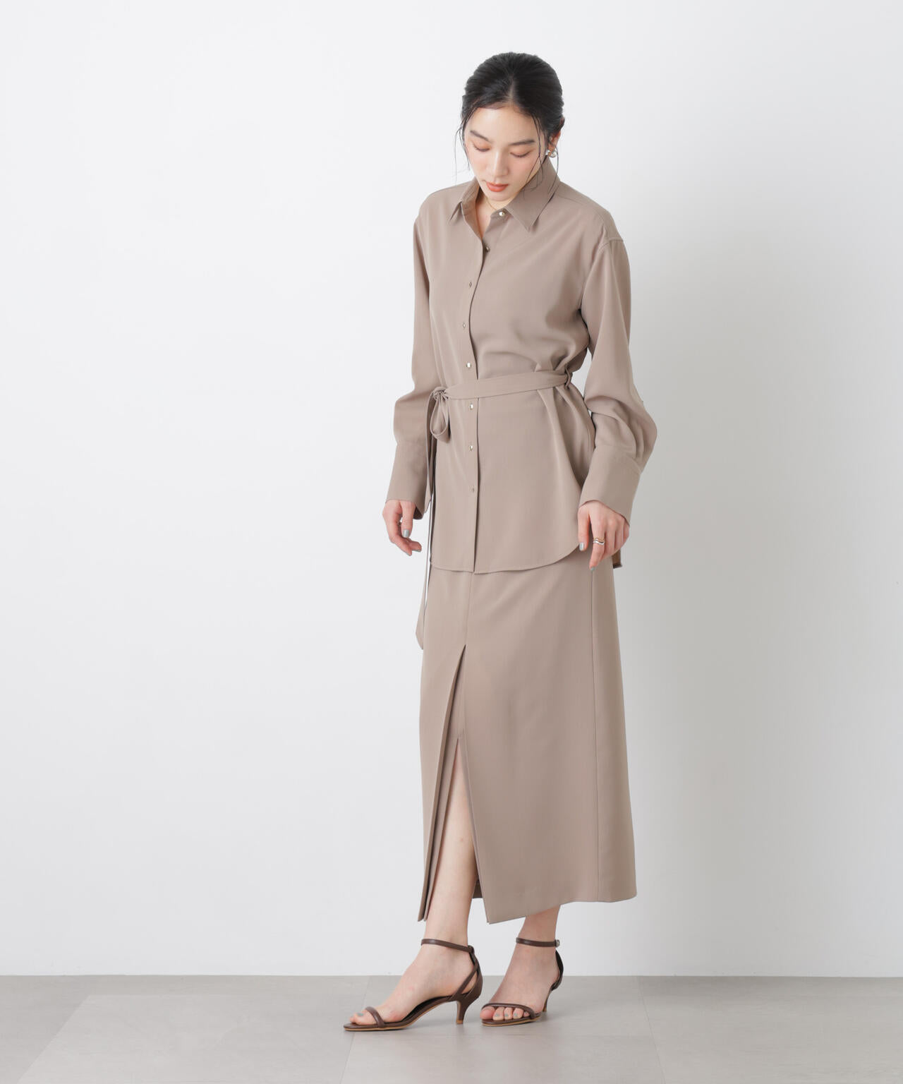 ハイツイストドライベルテッドロングシャツ(セットアップ可)