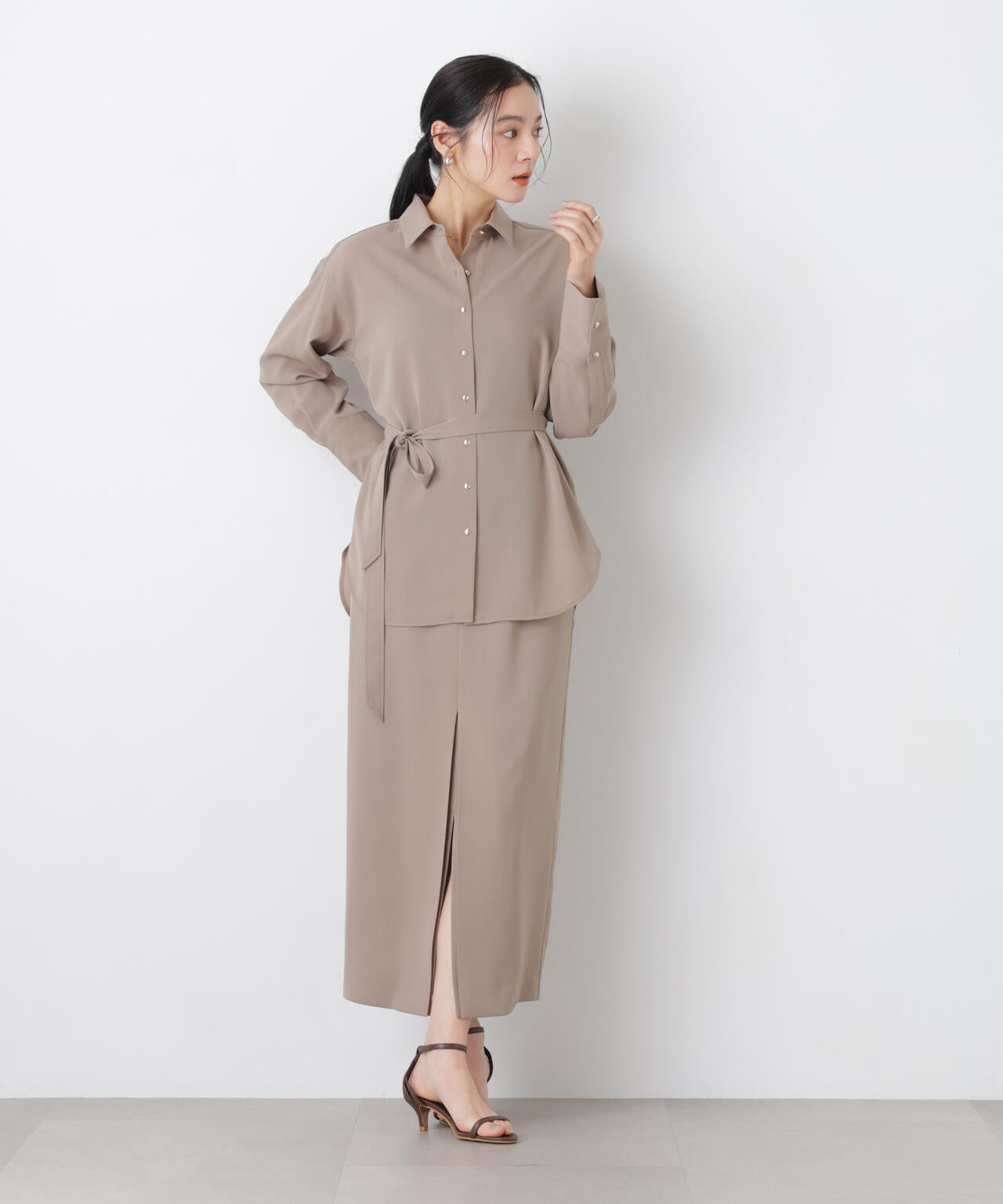 ハイツイストドライベルテッドロングシャツ(セットアップ可)